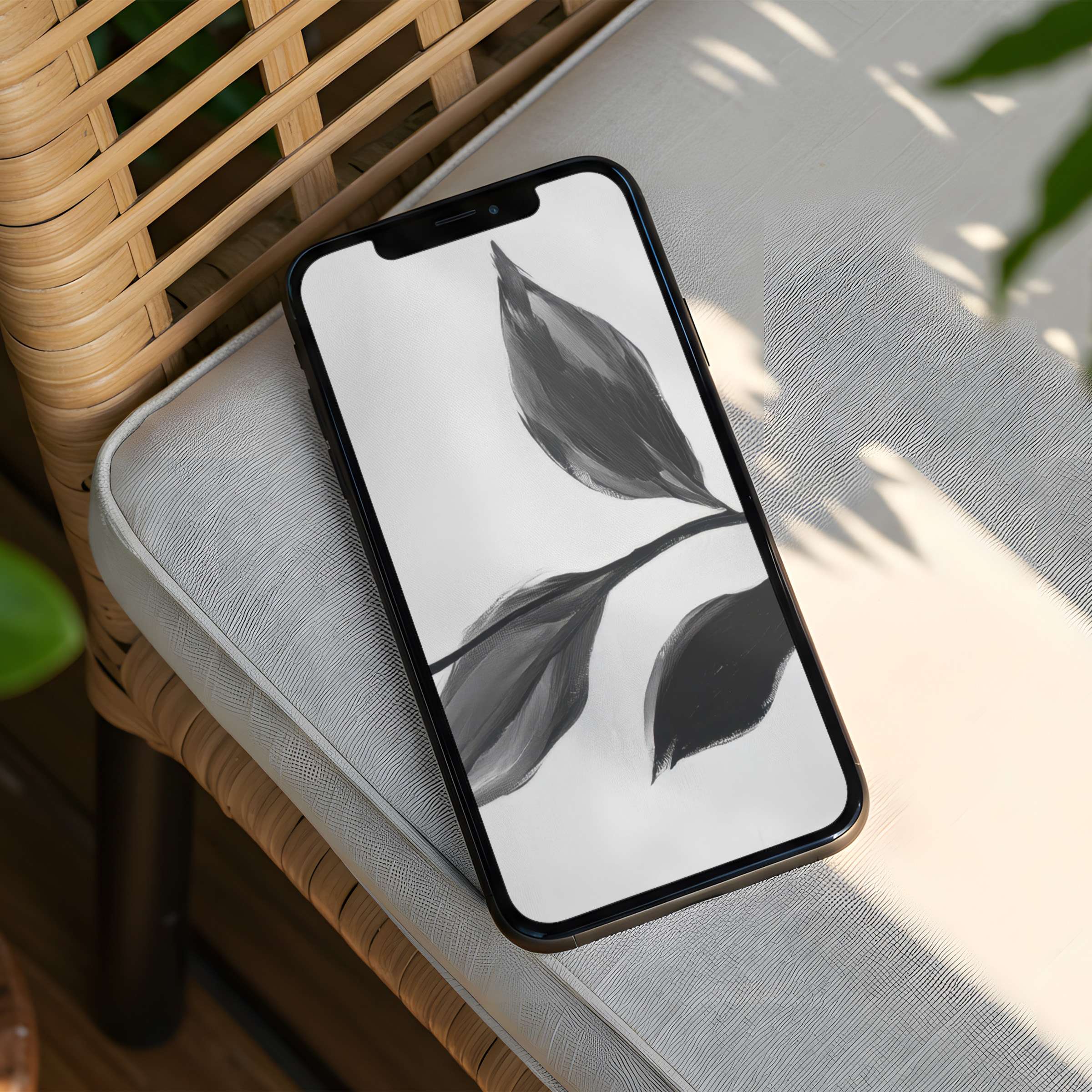 Elegant black and white leaf art for iPhone background brings calm and mindfulness to your phone with instant download option