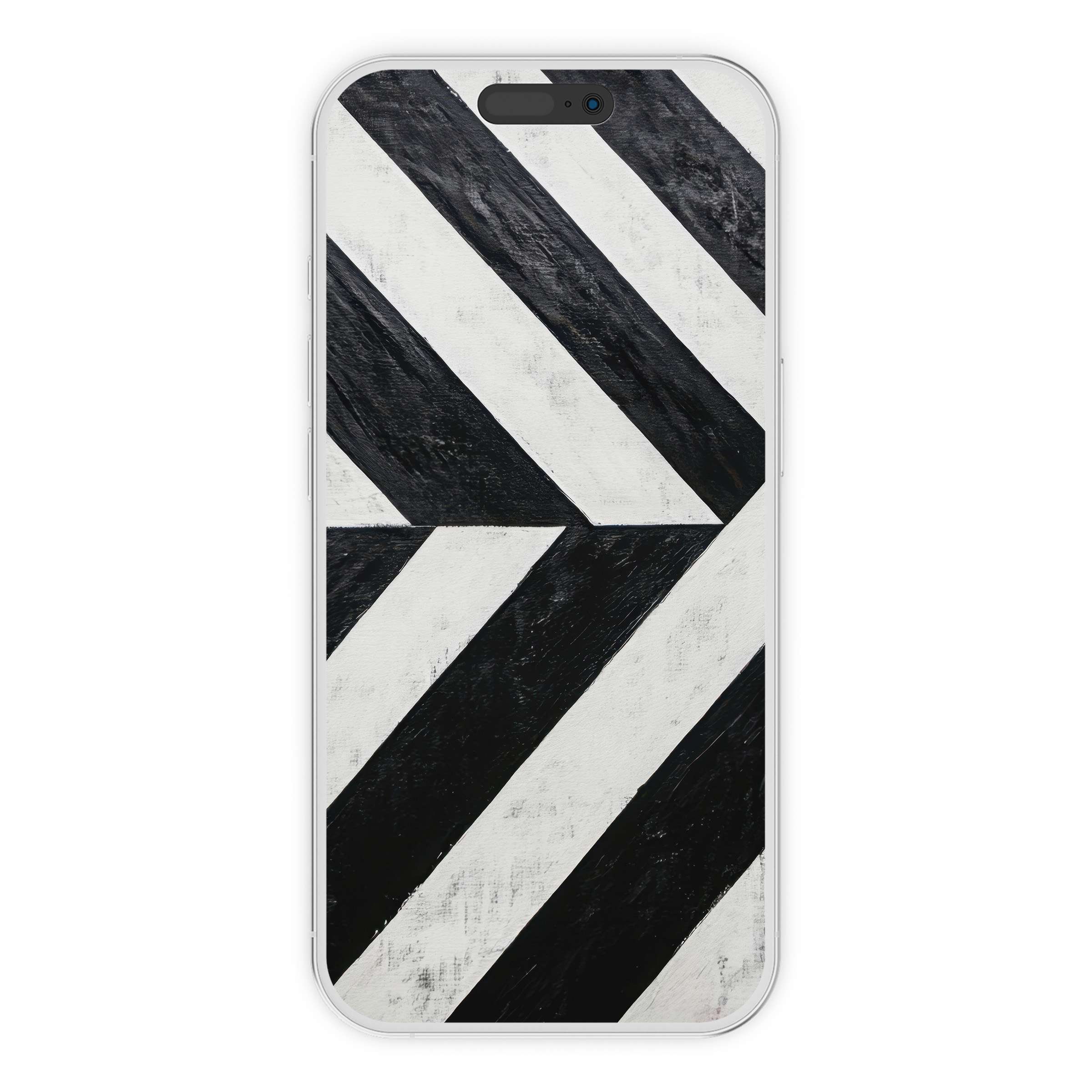 Bold black and white iPhone wallpaper with geometric chevrons offers a chic digital download phone background for any device