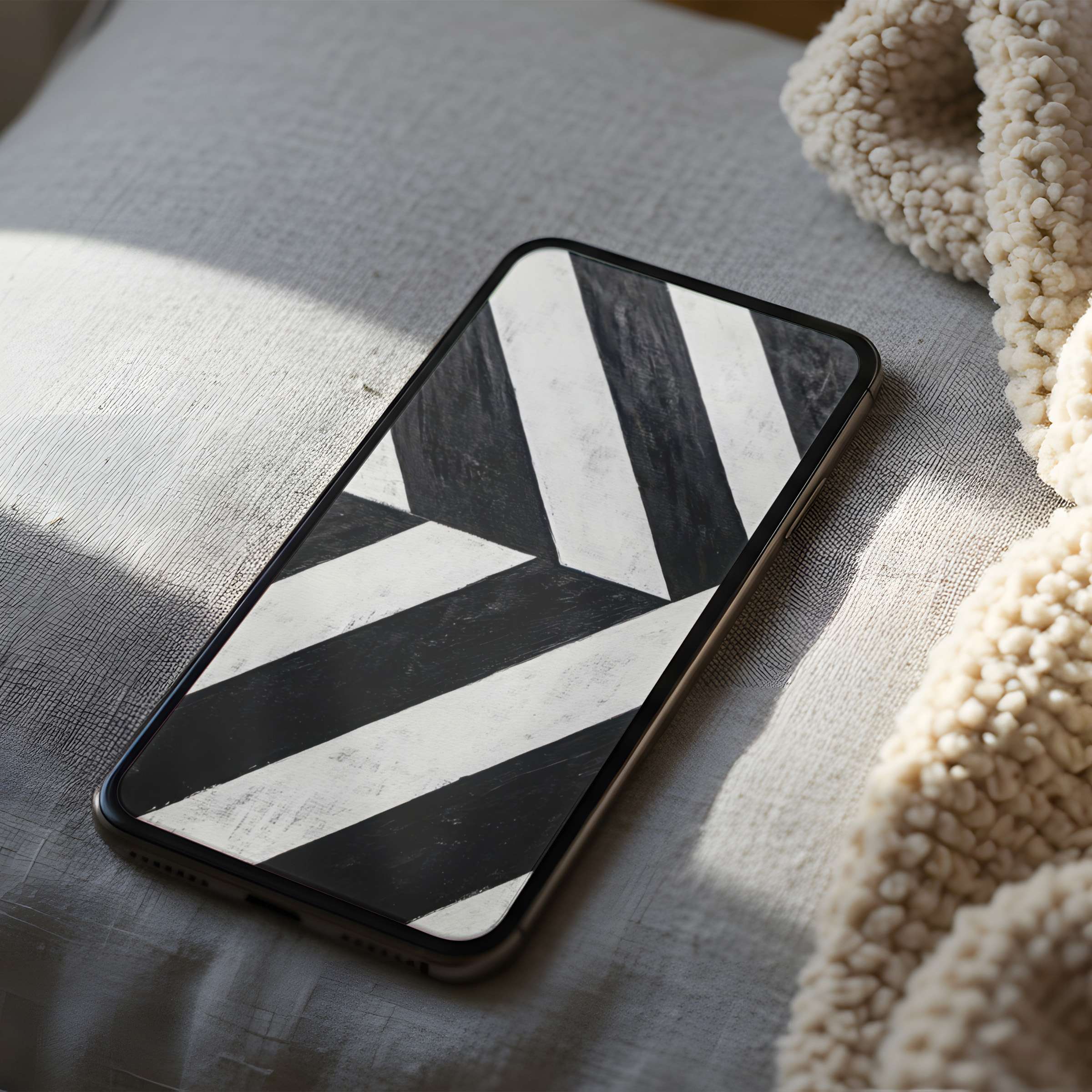 Black and white geometric phone wallpaper offering high resolution elegance, perfect for iPhone and Android digital download comfort