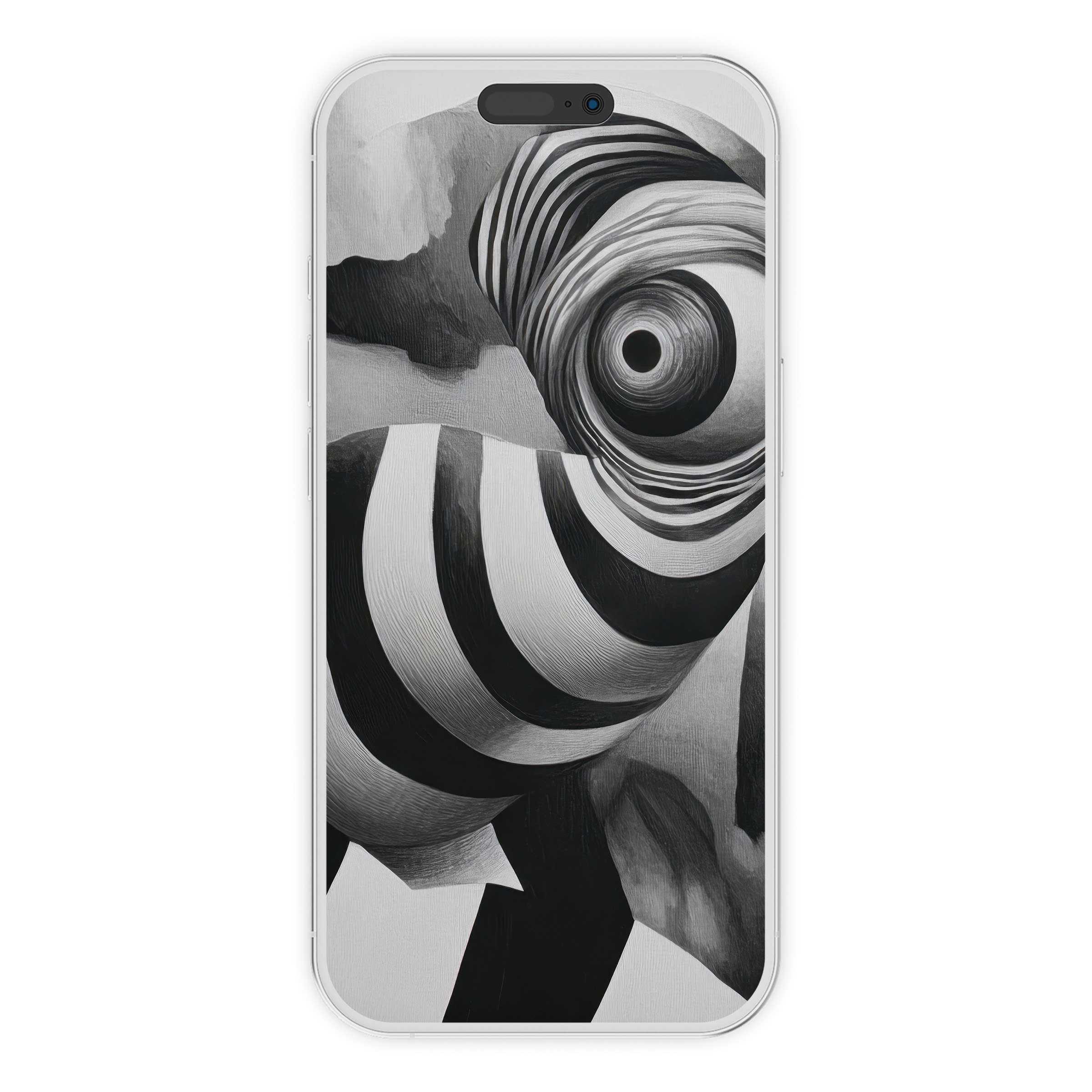 Dynamic abstract waves in a black and white iPhone wallpaper offer a calm phone background as a digital download for design lovers