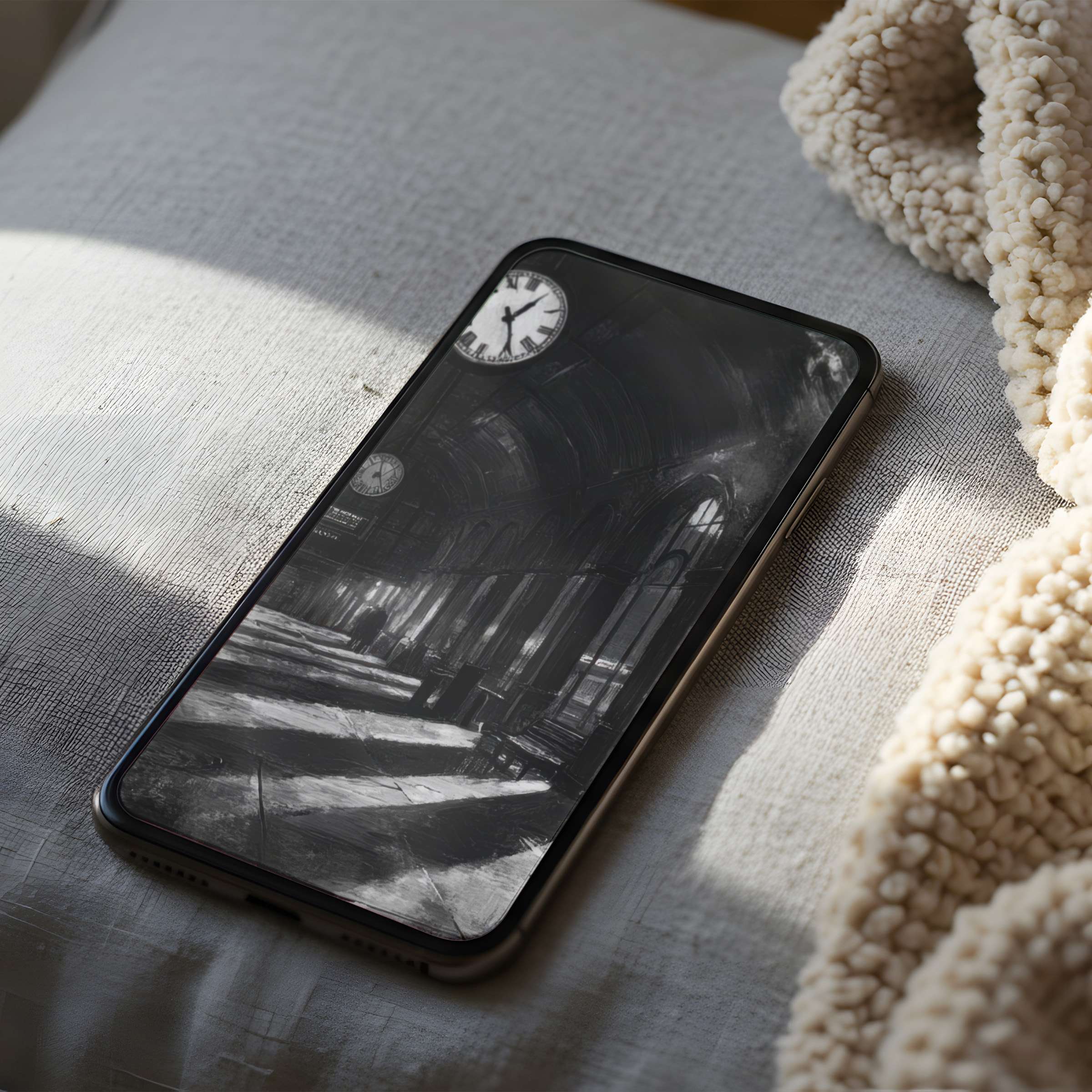 Elegant phone wallpaper featuring monochrome architectural art in high resolution, perfect for iPhone and Android, calming digital download