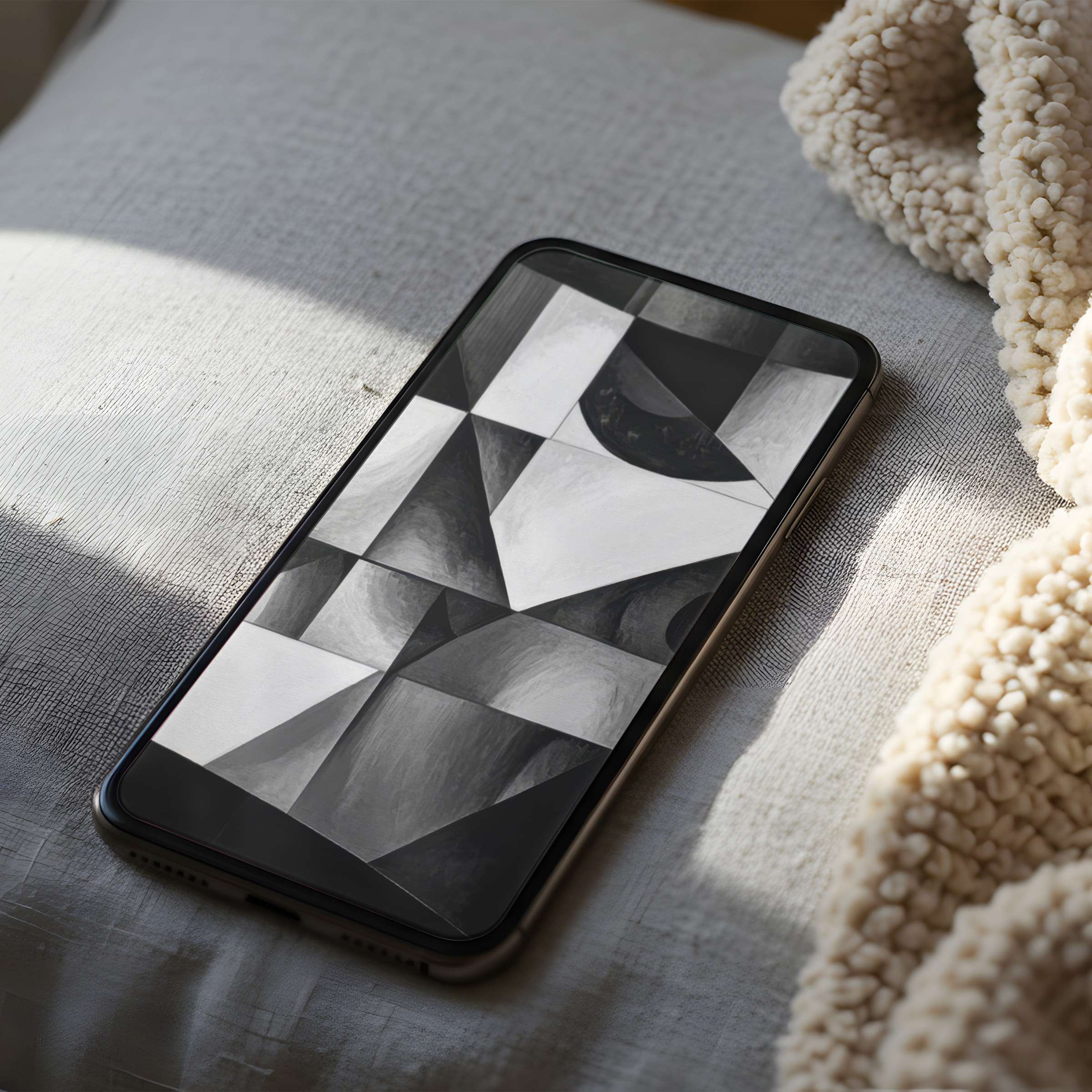 Elegant black and white abstract phone wallpaper offering calm aesthetics for iPhone and Android, available as a high-resolution digital download