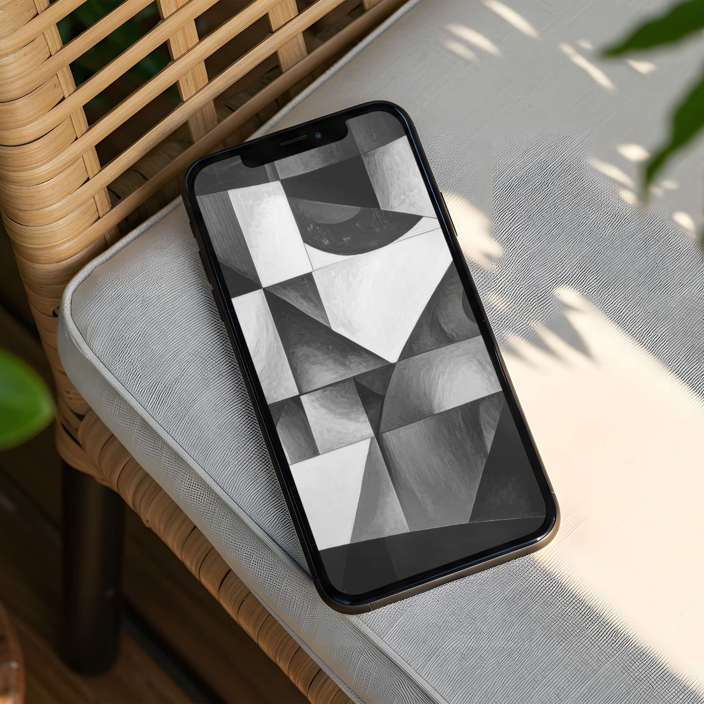 Elegant grayscale geometric art iPhone background for phone screens inspiring calm and mindfulness instant download for design lovers