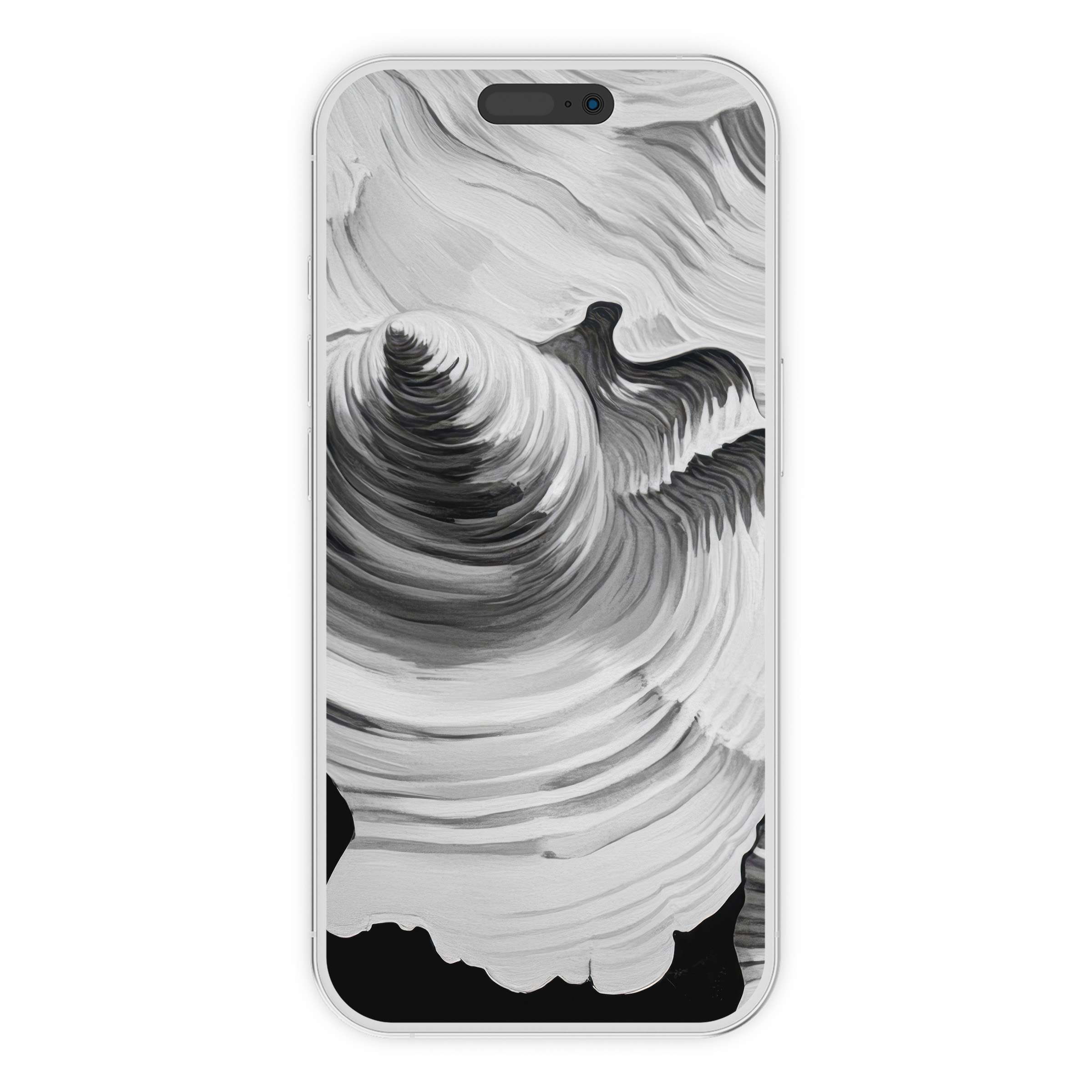 Elegant black and white iPhone wallpaper with swirling abstract texture offers calm, aesthetic phone background for digital download