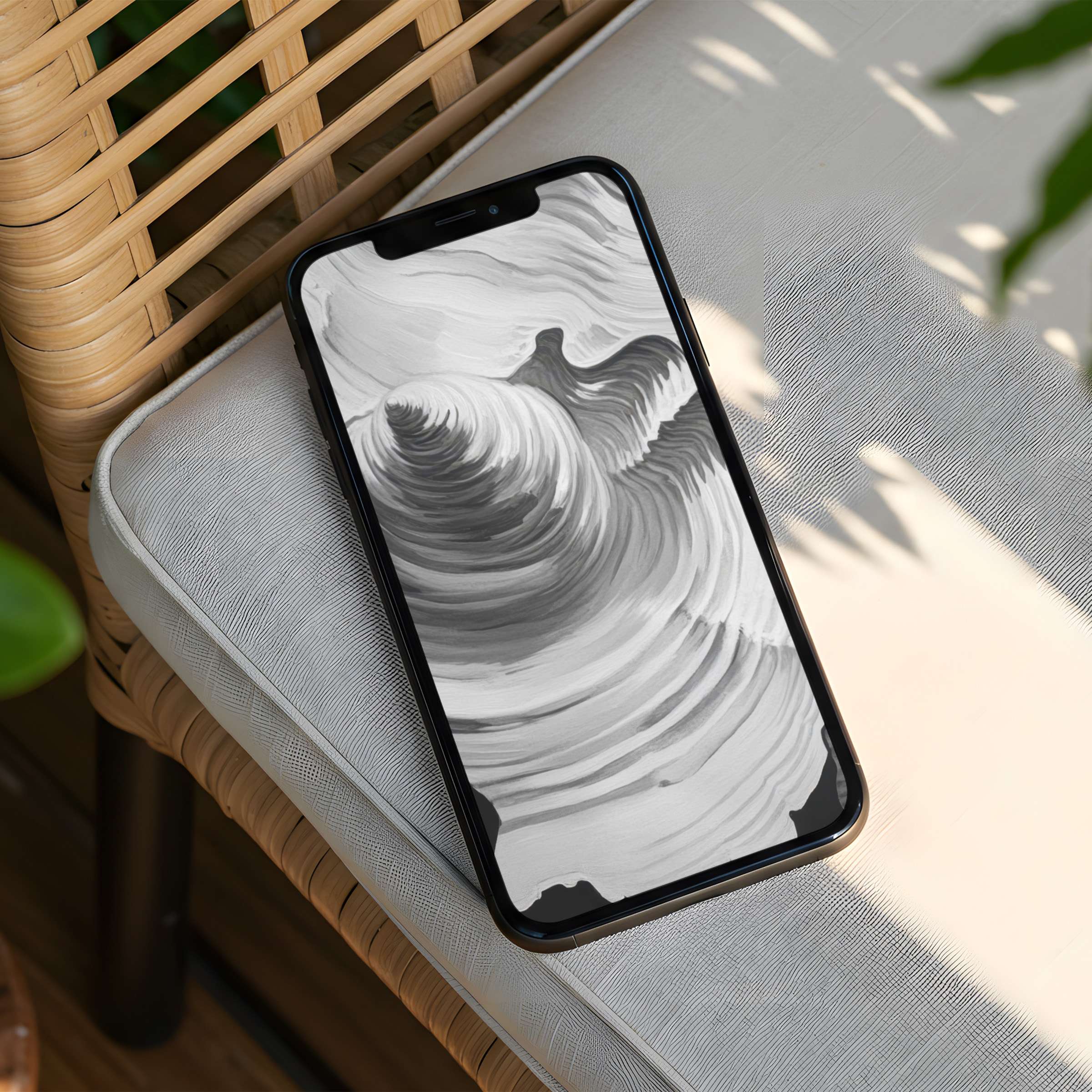 Elegant grayscale iPhone background with calming swirl patterns offers instant download for phone aesthetics and mindfulness
