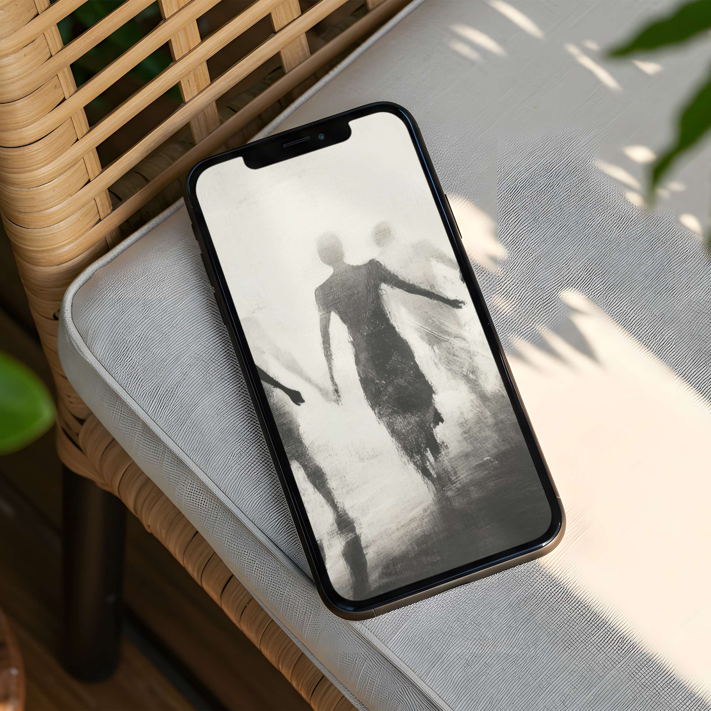 Elegant silhouettes on an iPhone background evoke calmness and inspiration with an instant download for any phone decor