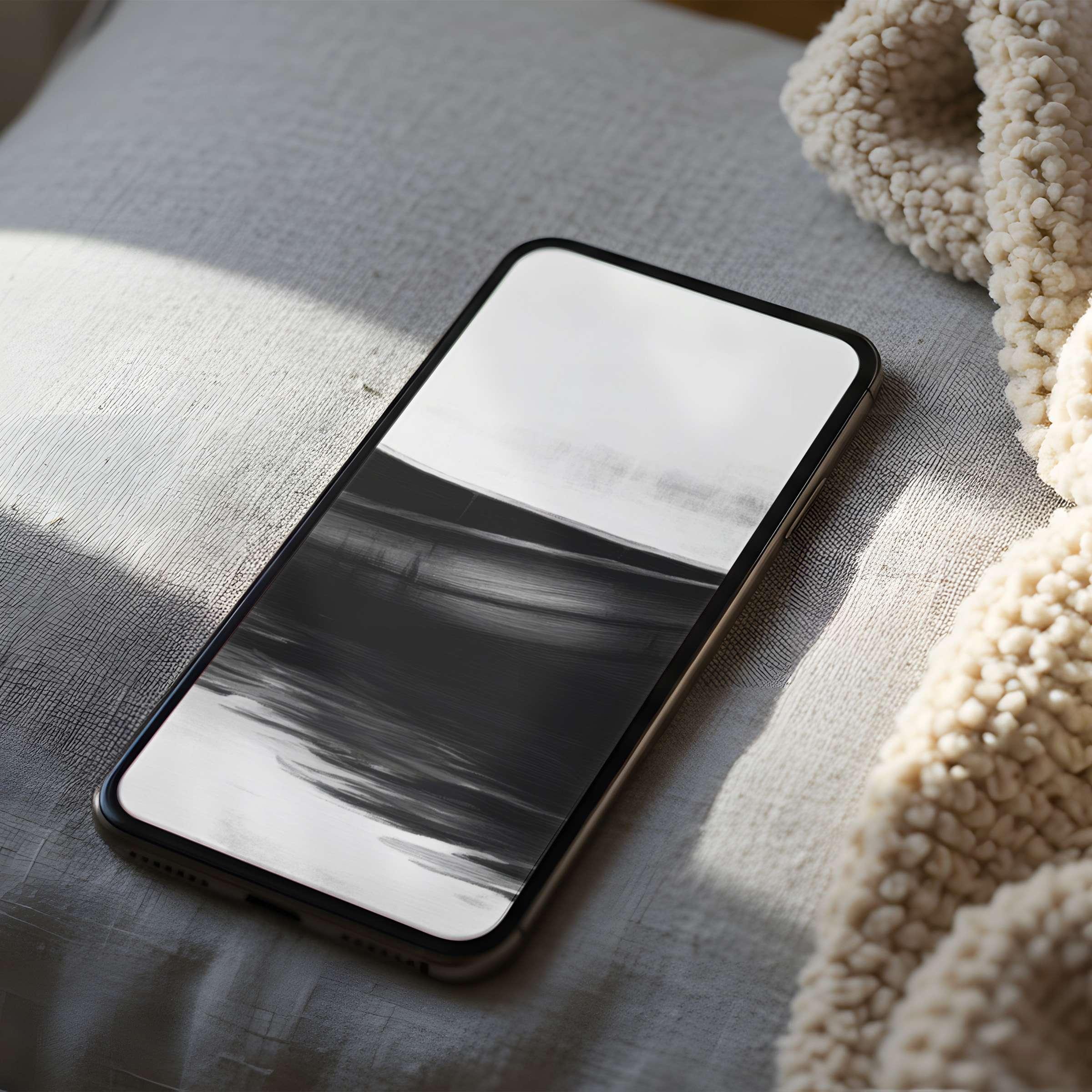 Elegant phone wallpaper with serene black and white abstract design offers a calming digital download for iPhone and android users