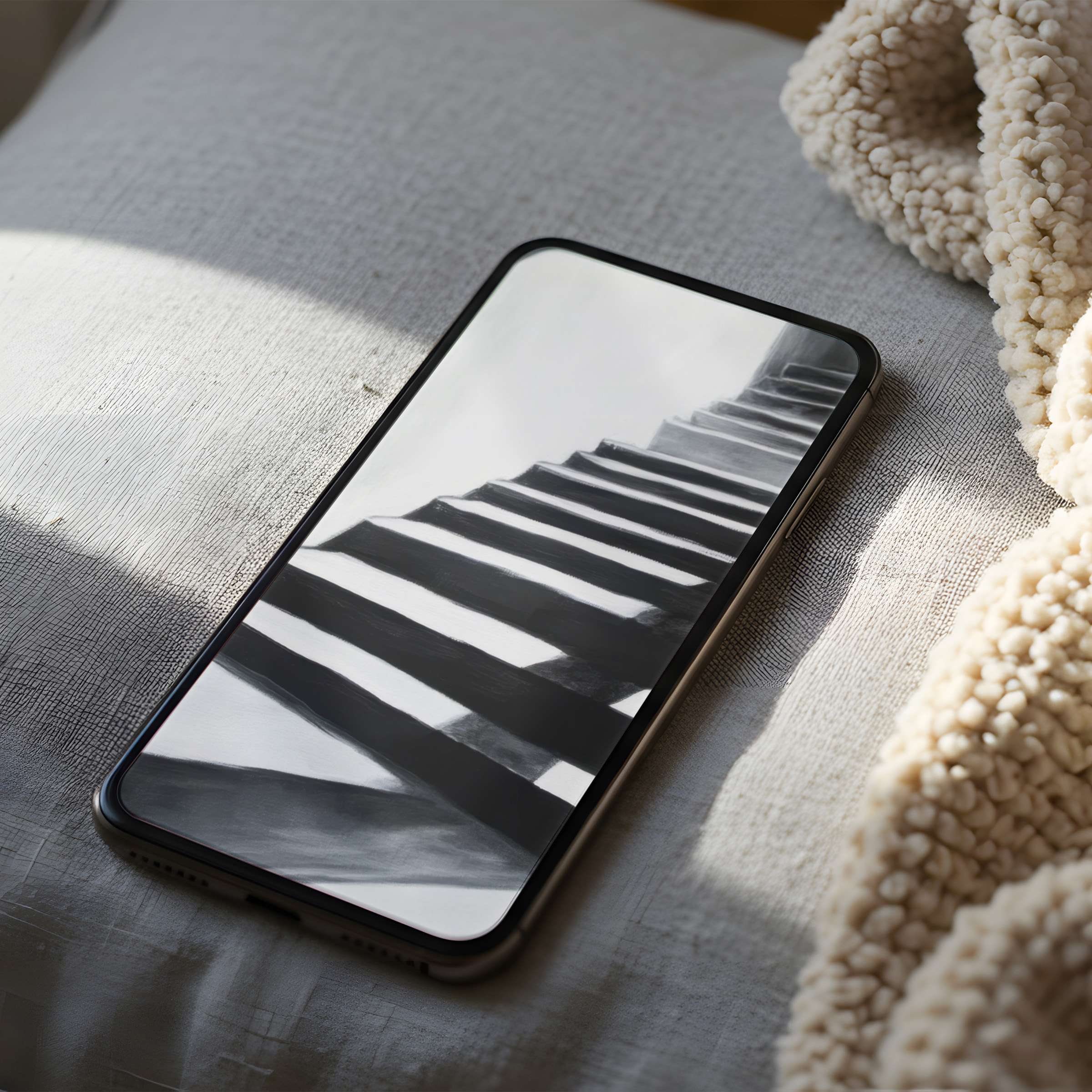 Modern black and white abstract staircase phone wallpaper in high resolution enhances calm aesthetics for iPhone and Android devices