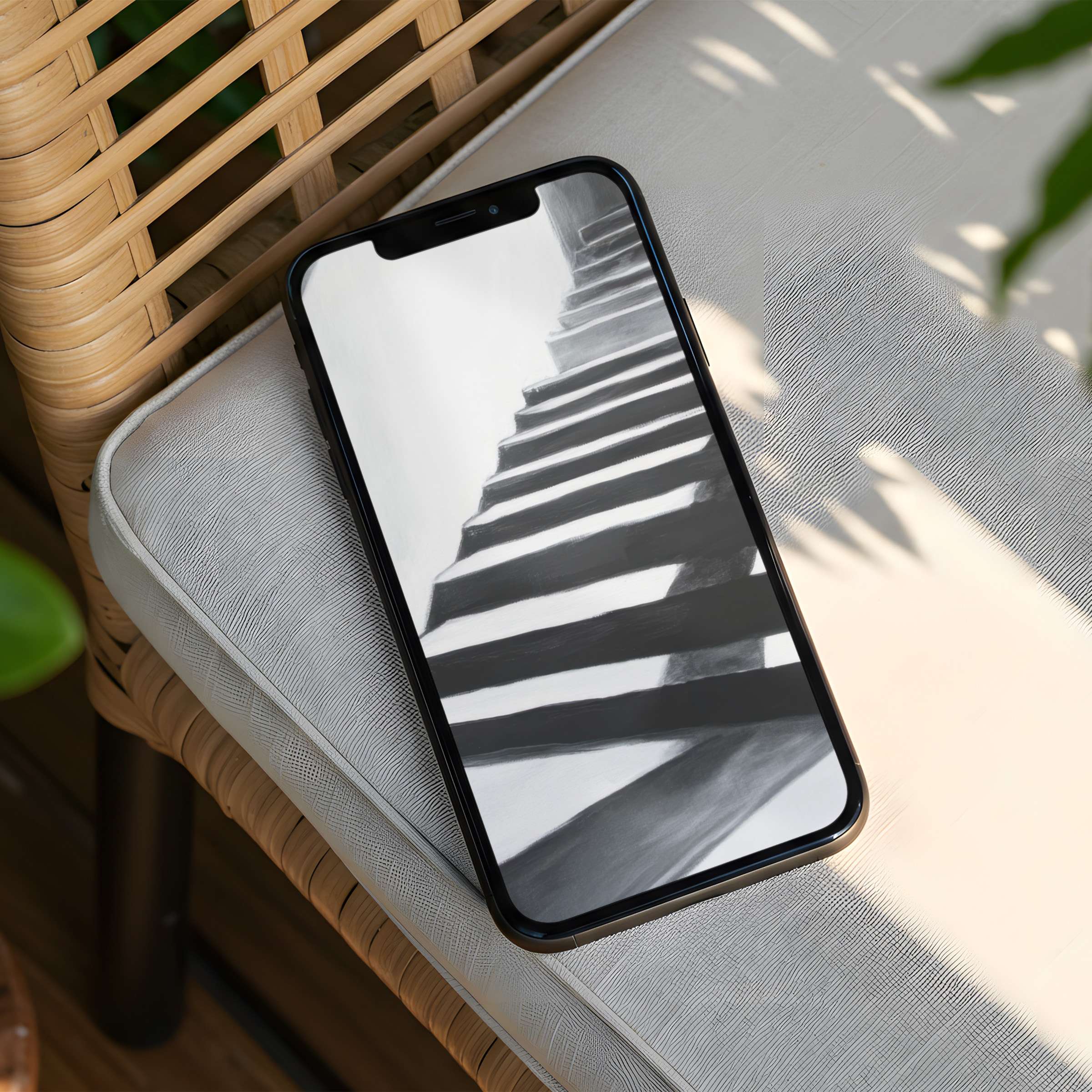 Elegant black and white staircase iPhone background offers calm inspiration fits any phone style instant download for mindful design