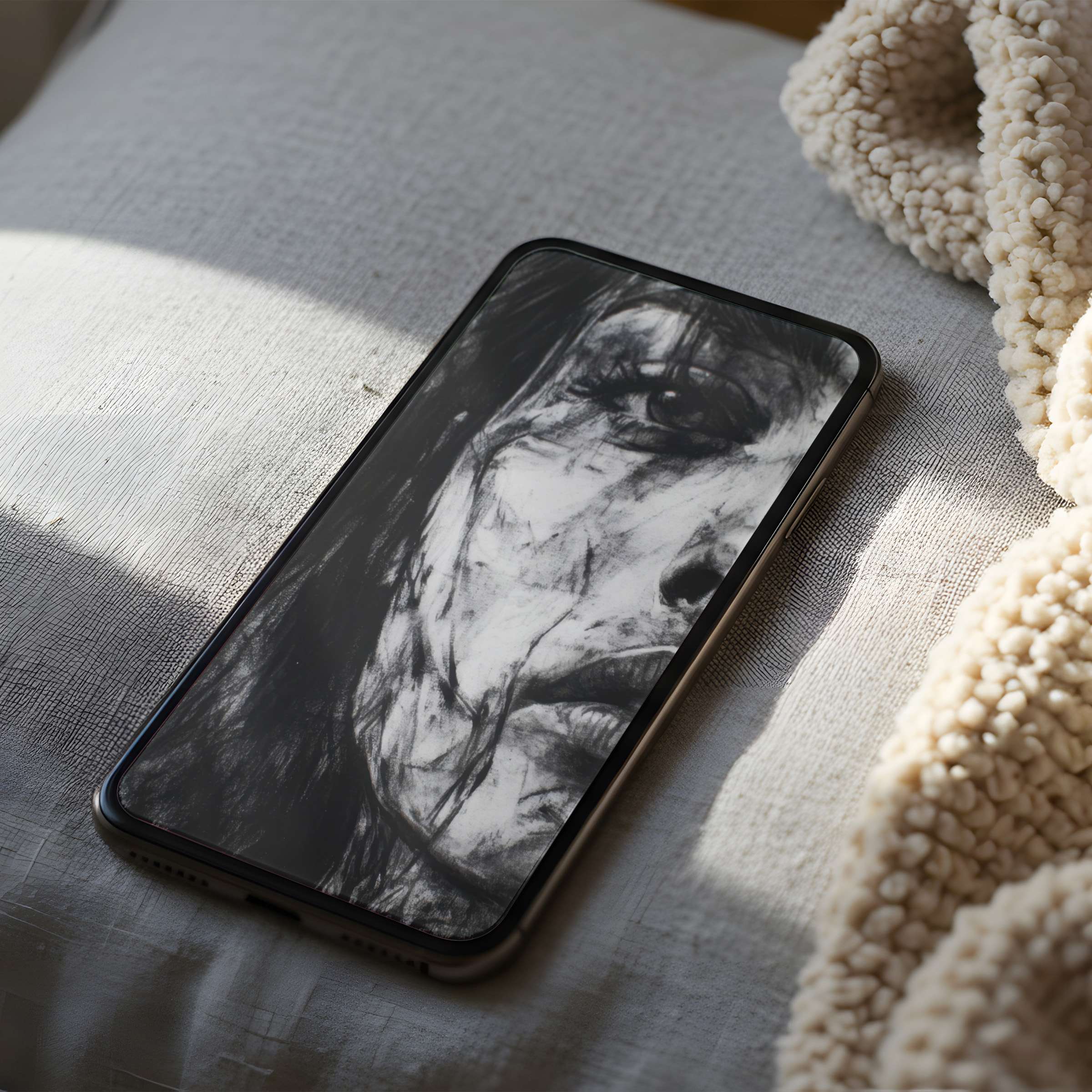 Elegant high resolution black and white phone wallpaper featuring an abstract portrait, perfect for iPhone and Android digital download