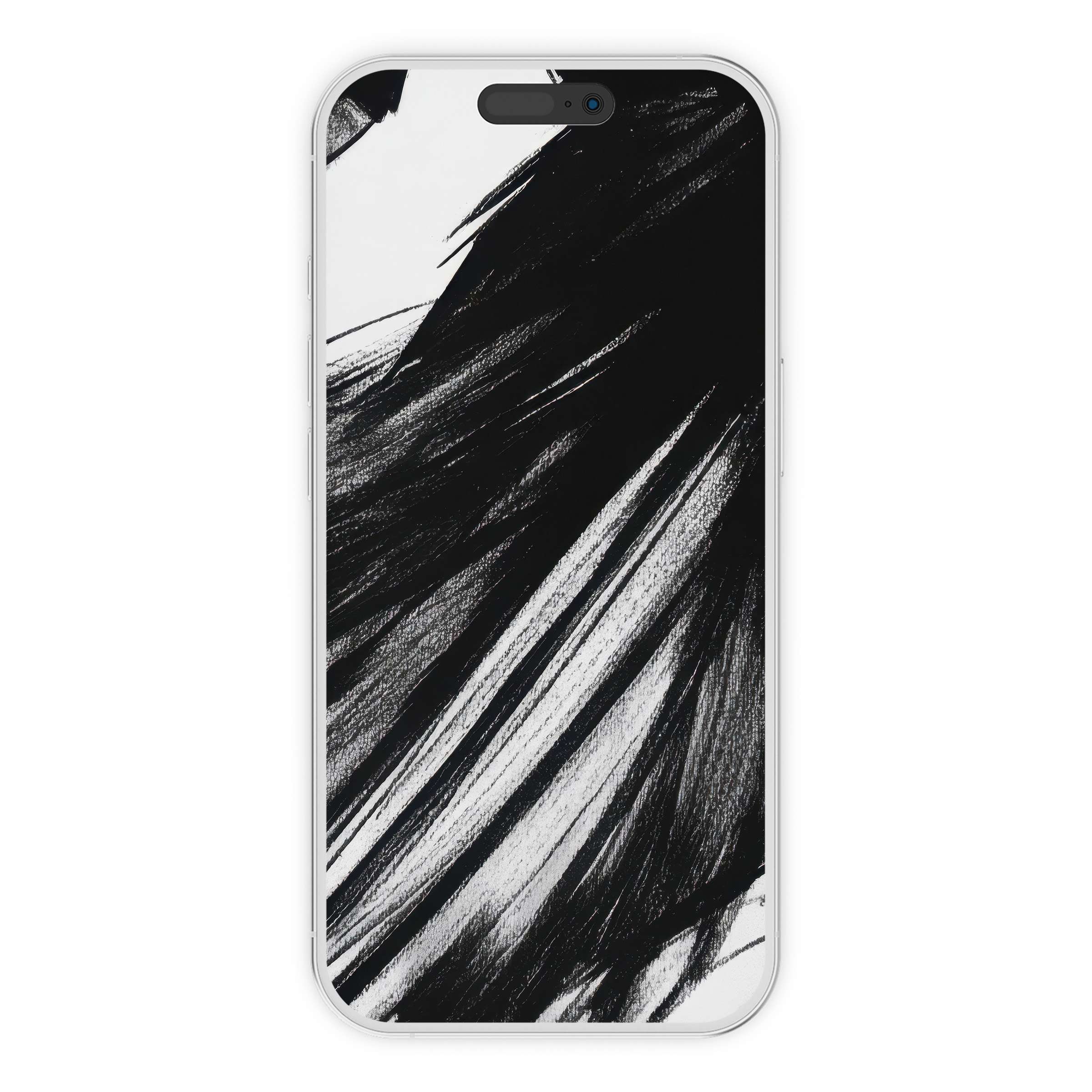 Black and white iPhone wallpaper showcasing artistic brush strokes for a serene phone background digital download elevating style