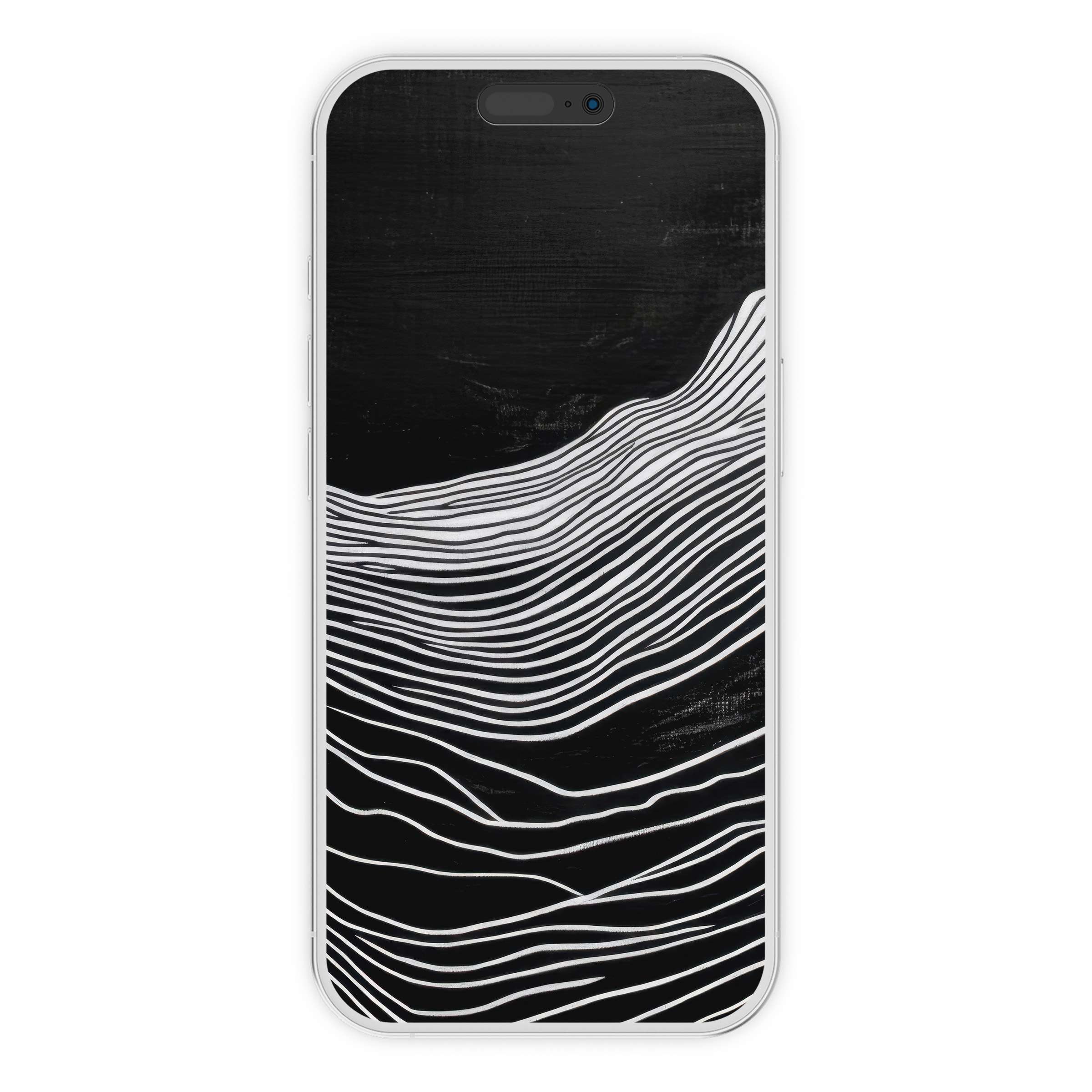 Black and white iPhone wallpaper featuring elegant wavy lines, offering a serene phone background as a digital download for all devices