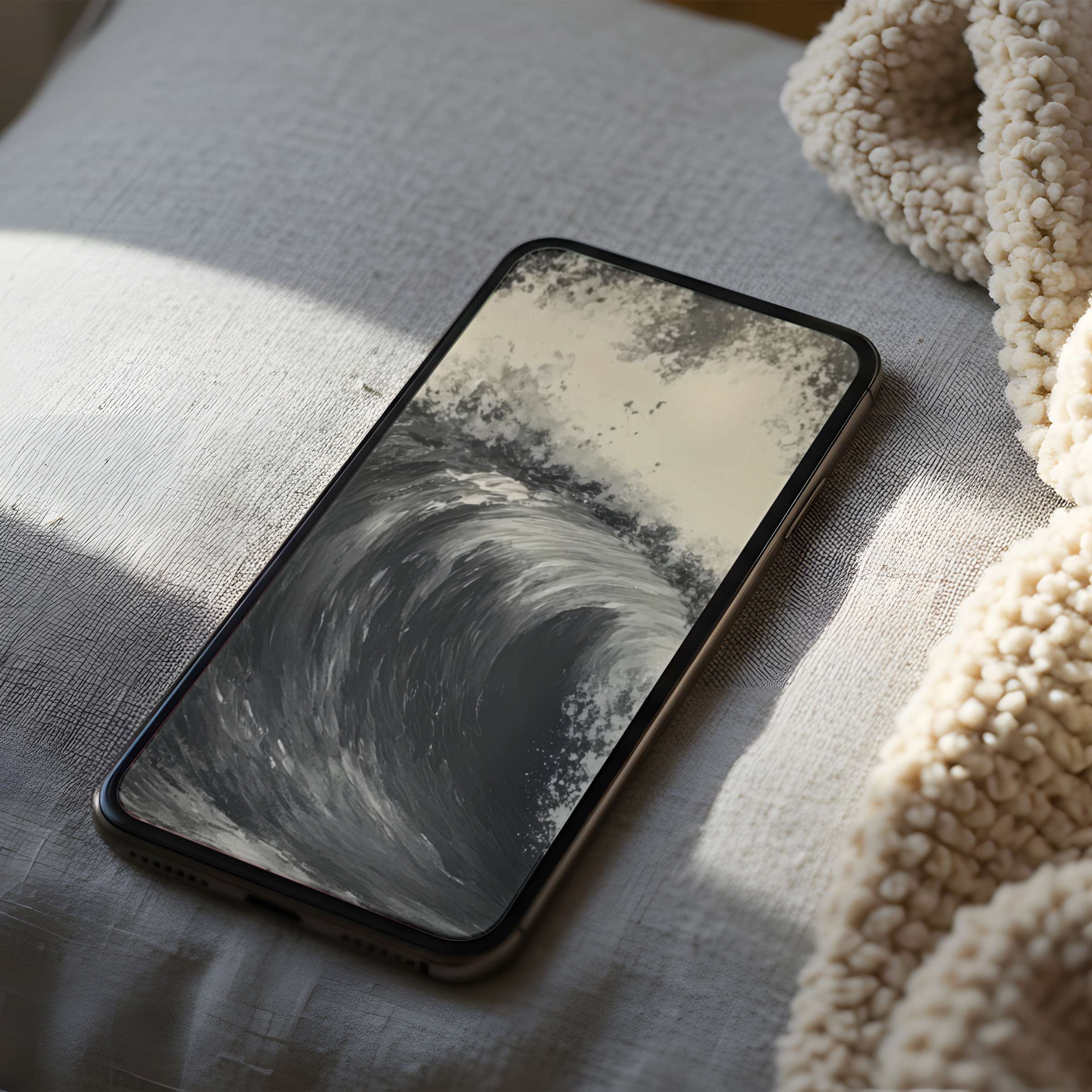 Elegant phone wallpaper featuring monochrome waves in high resolution, perfect for iPhone and Android, bringing tranquility and style