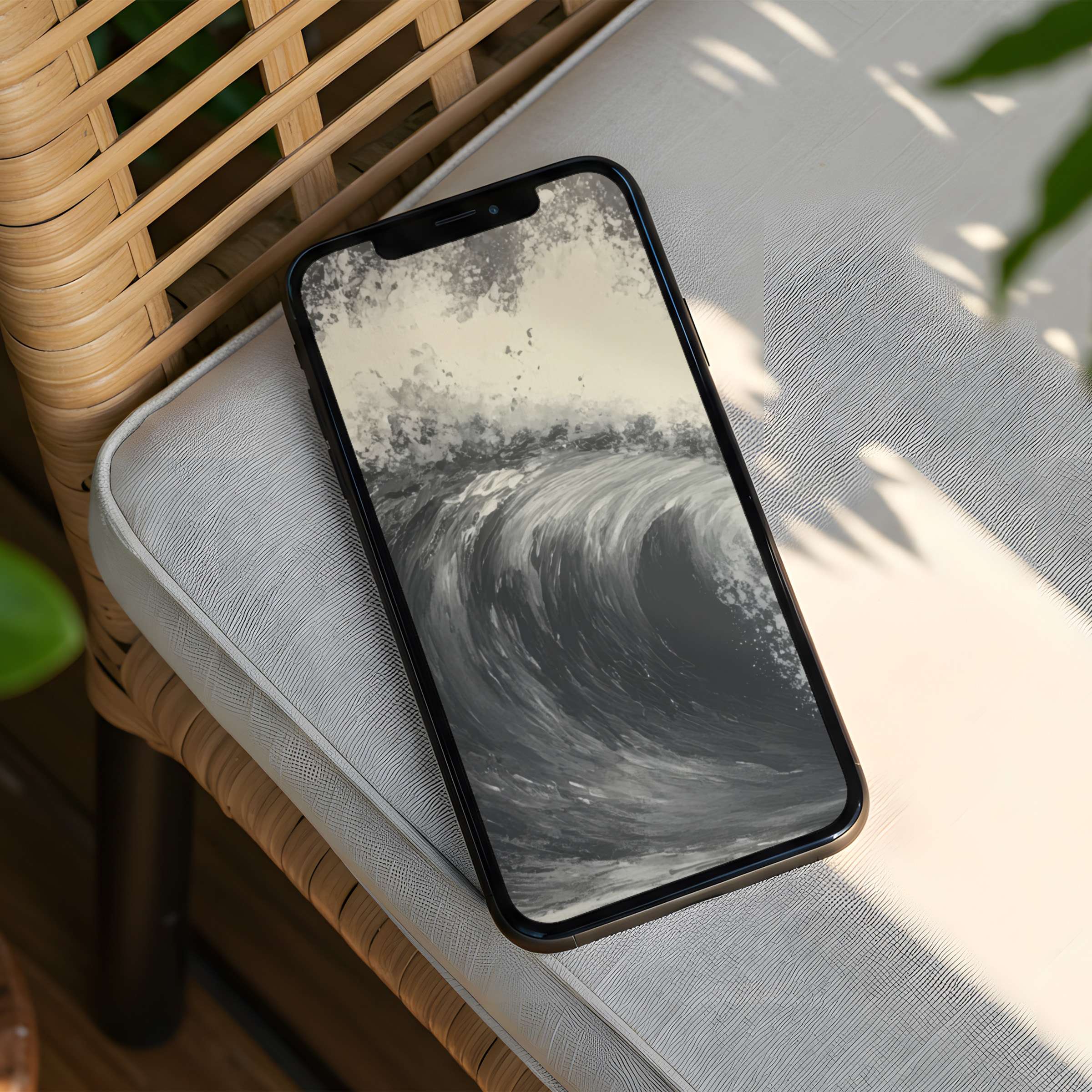 Elegant wave design iPhone background offering instant download to inspire calm and mindfulness on your phone interior setting