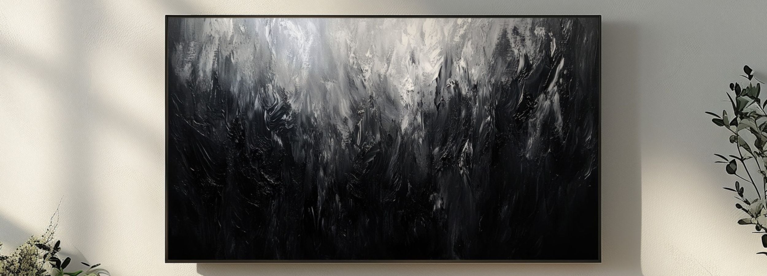 Black and white abstract Frame TV art with textured brush strokes, modern minimal home decor