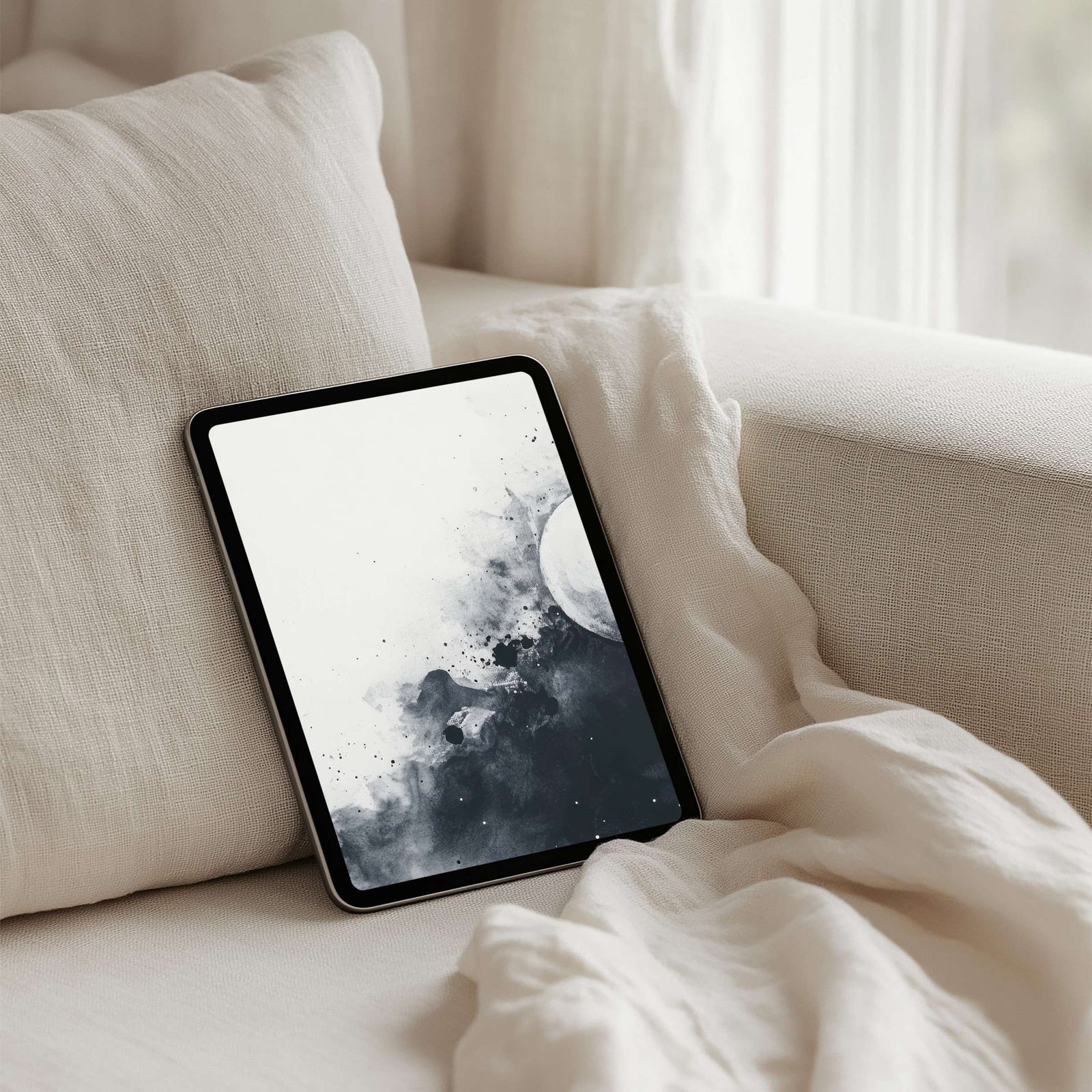 Black and White iPad Wallpaper Celestial Bodies on White Canvas