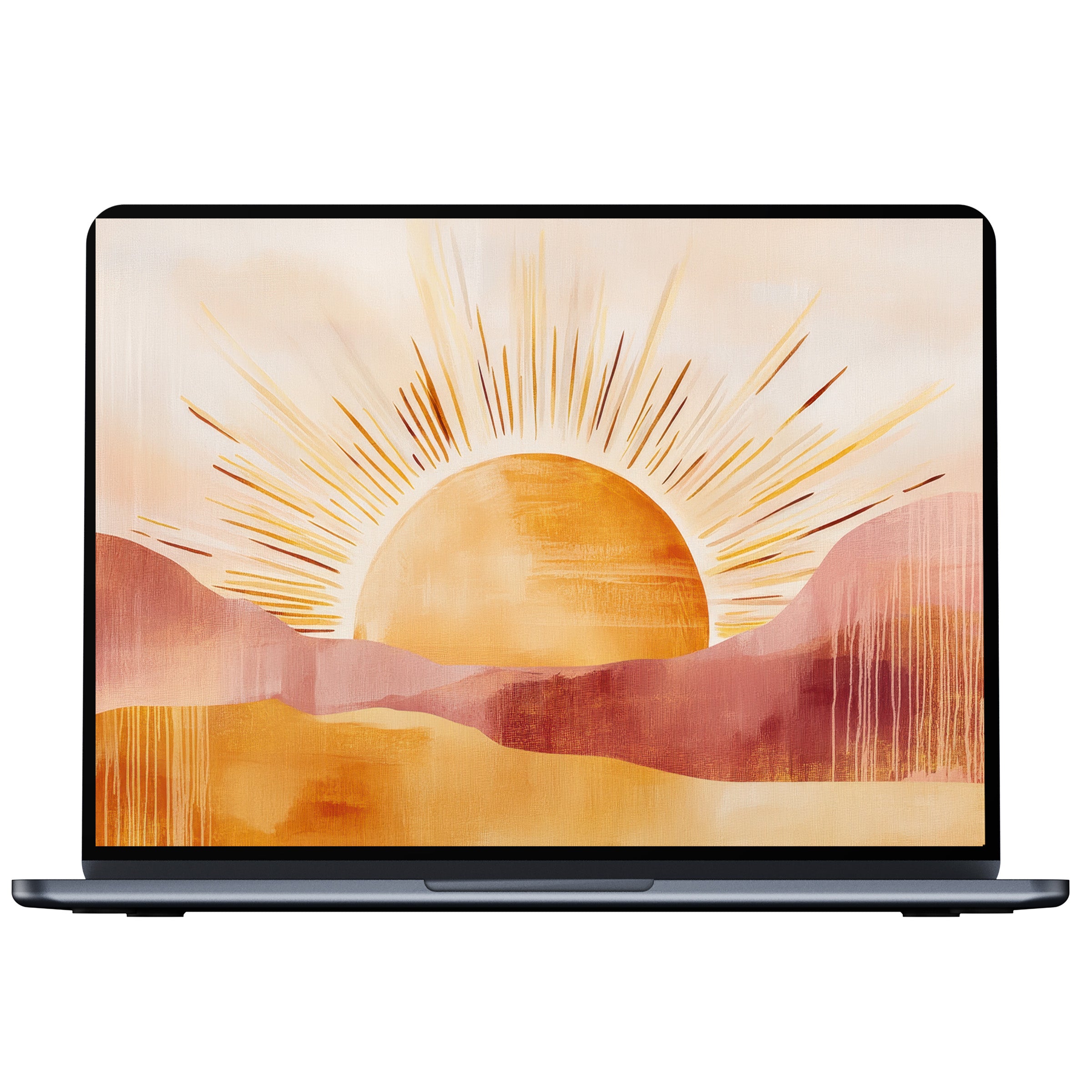 Boho desktop wallpaper featuring a sunrise over pastel dunes in earthy tones for PC or laptop digital download radiates calm inspiration