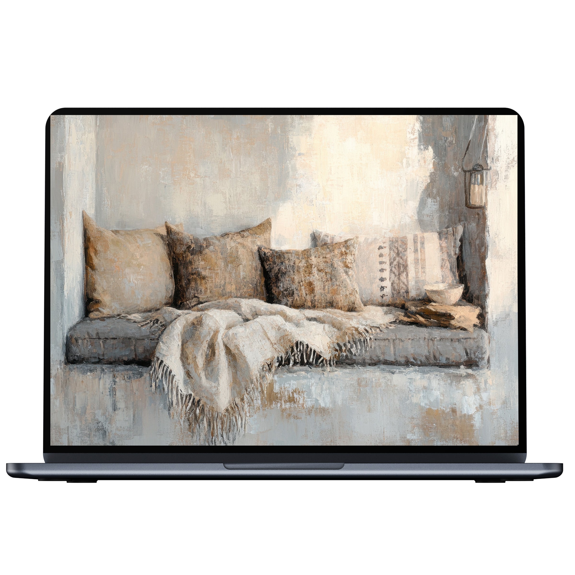 Calming boho desktop wallpaper with earthy tones evokes elegance and mindfulness, perfect digital download for PC or laptop backgrounds