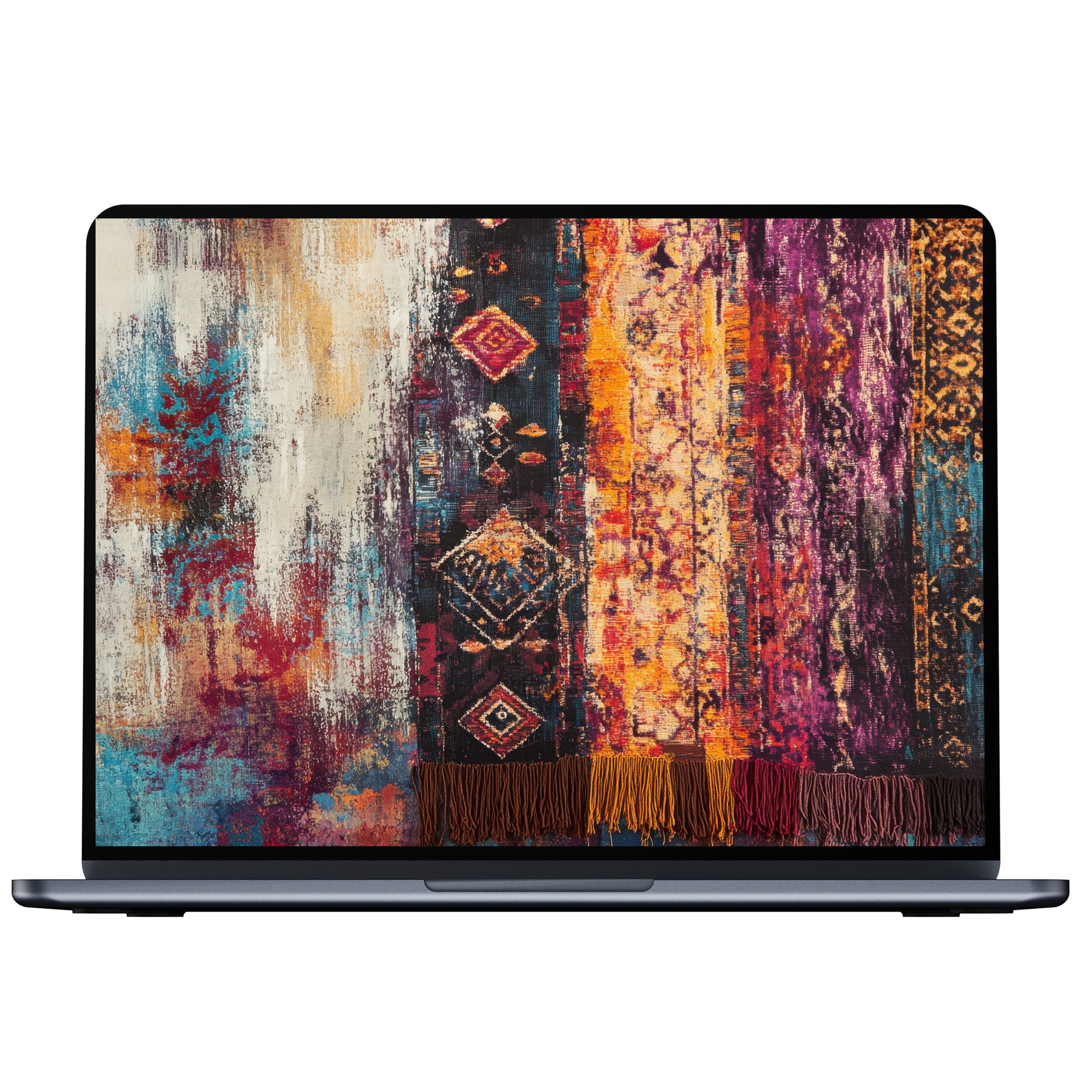Vibrant boho desktop wallpaper digital download featuring bold patterns in warm hues for PC and laptop creating an elegant, calming space