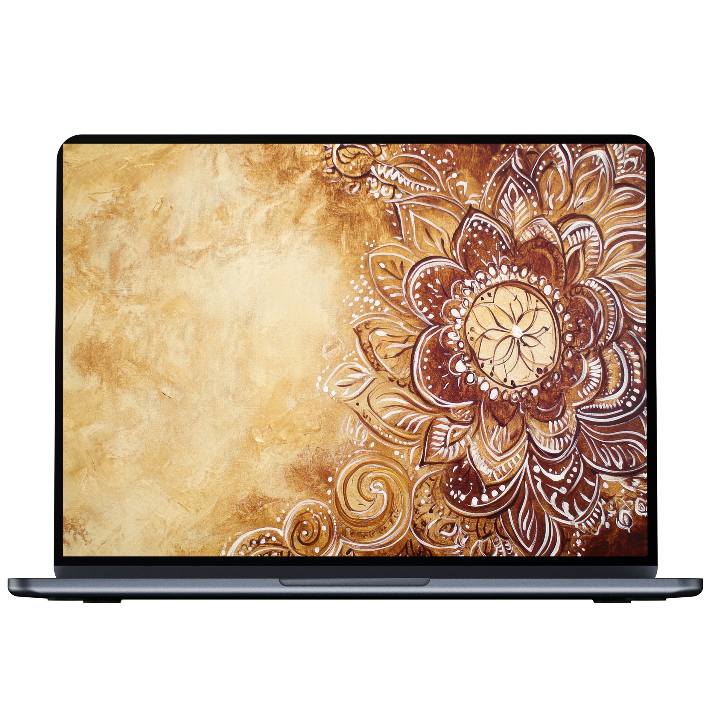 Boho desktop wallpaper digital download with earthy mandala art inspires calm elegance for PC, laptop, or Mac screens