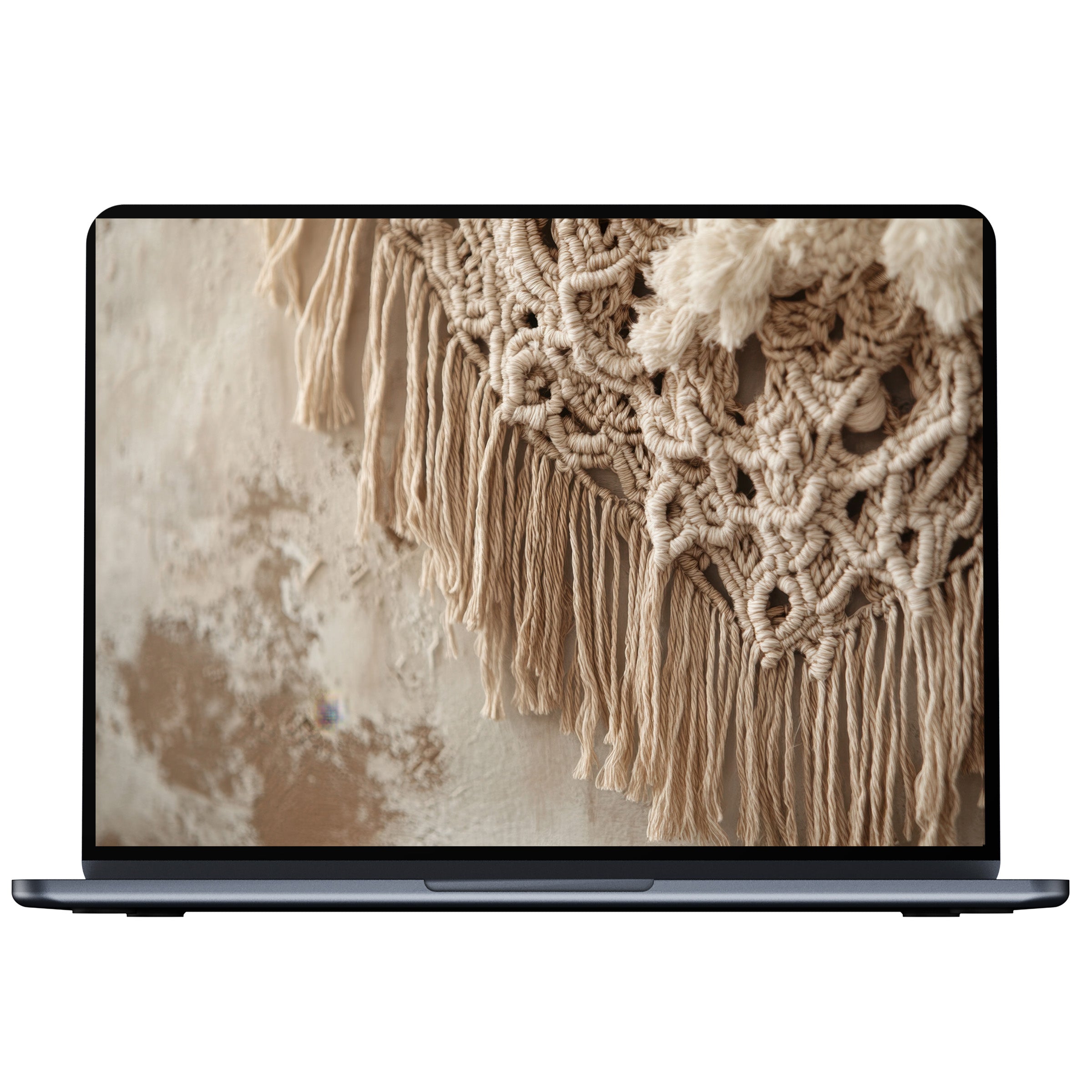 Boho desktop wallpaper digital download featuring textured macramé detail evokes calm and elegance on PC or laptop screen
