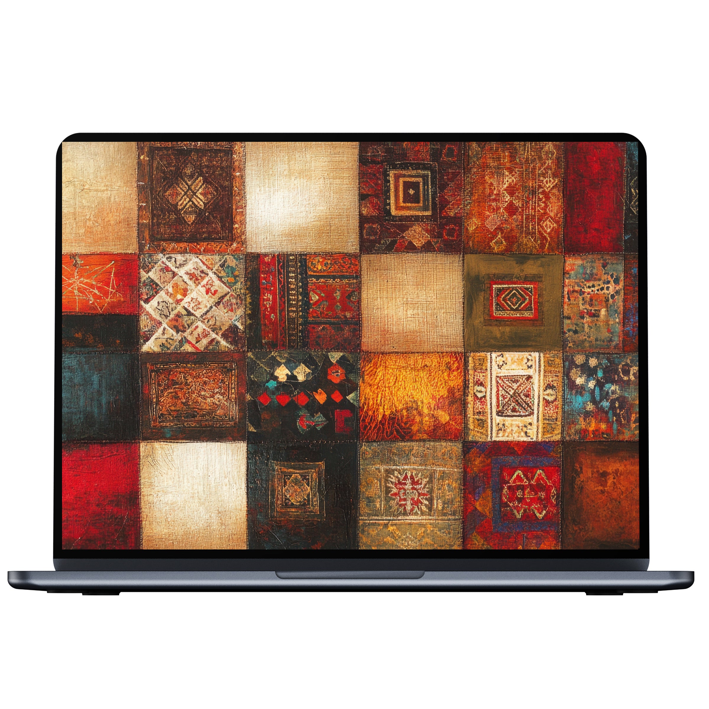 Boho desktop wallpaper for PC and laptop digital download in warm earthy tones patchwork design offers elegance and mindfulness