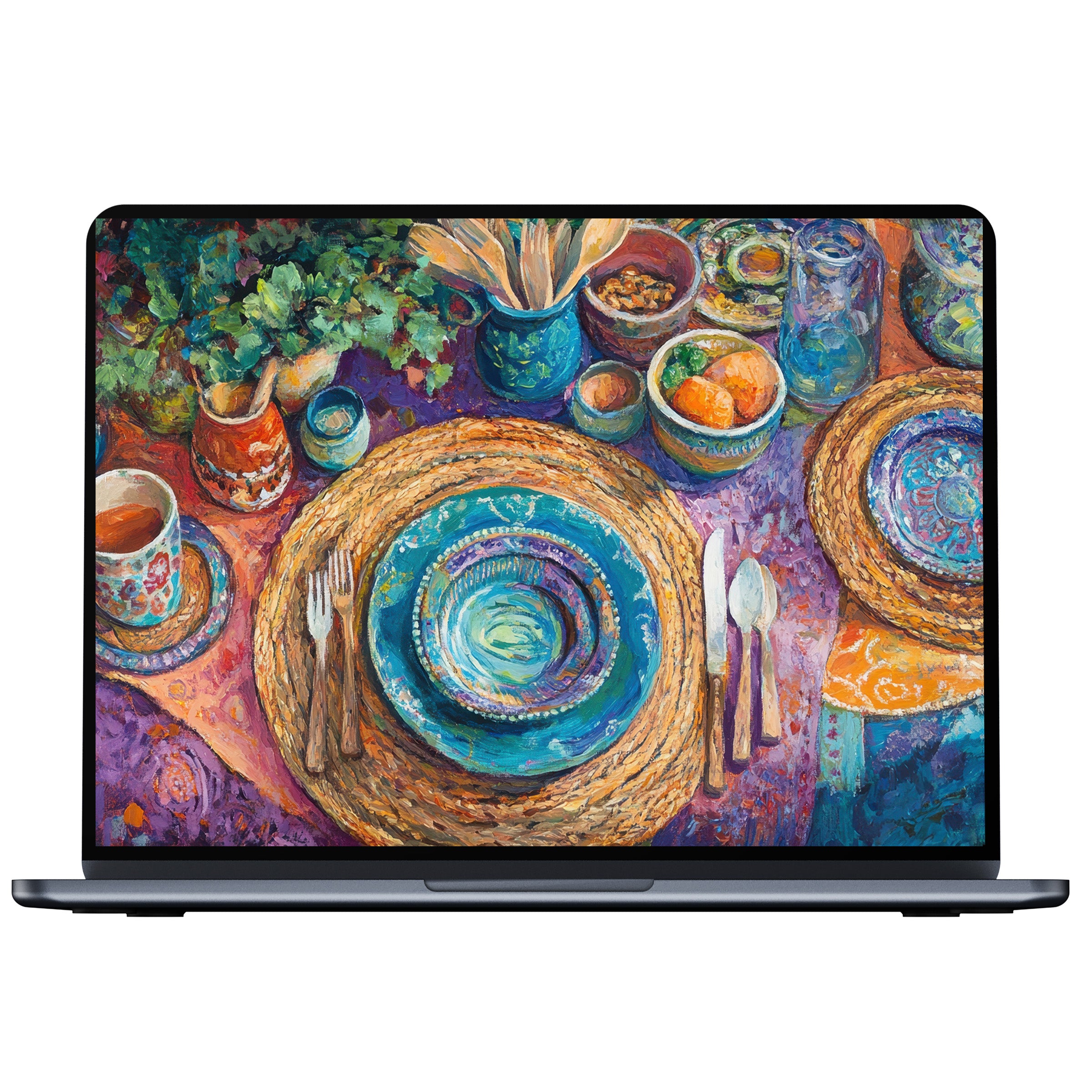 Vibrant boho desktop wallpaper in bold colors creates a calming ambiance for PC or laptop digital download for mindful inspiration