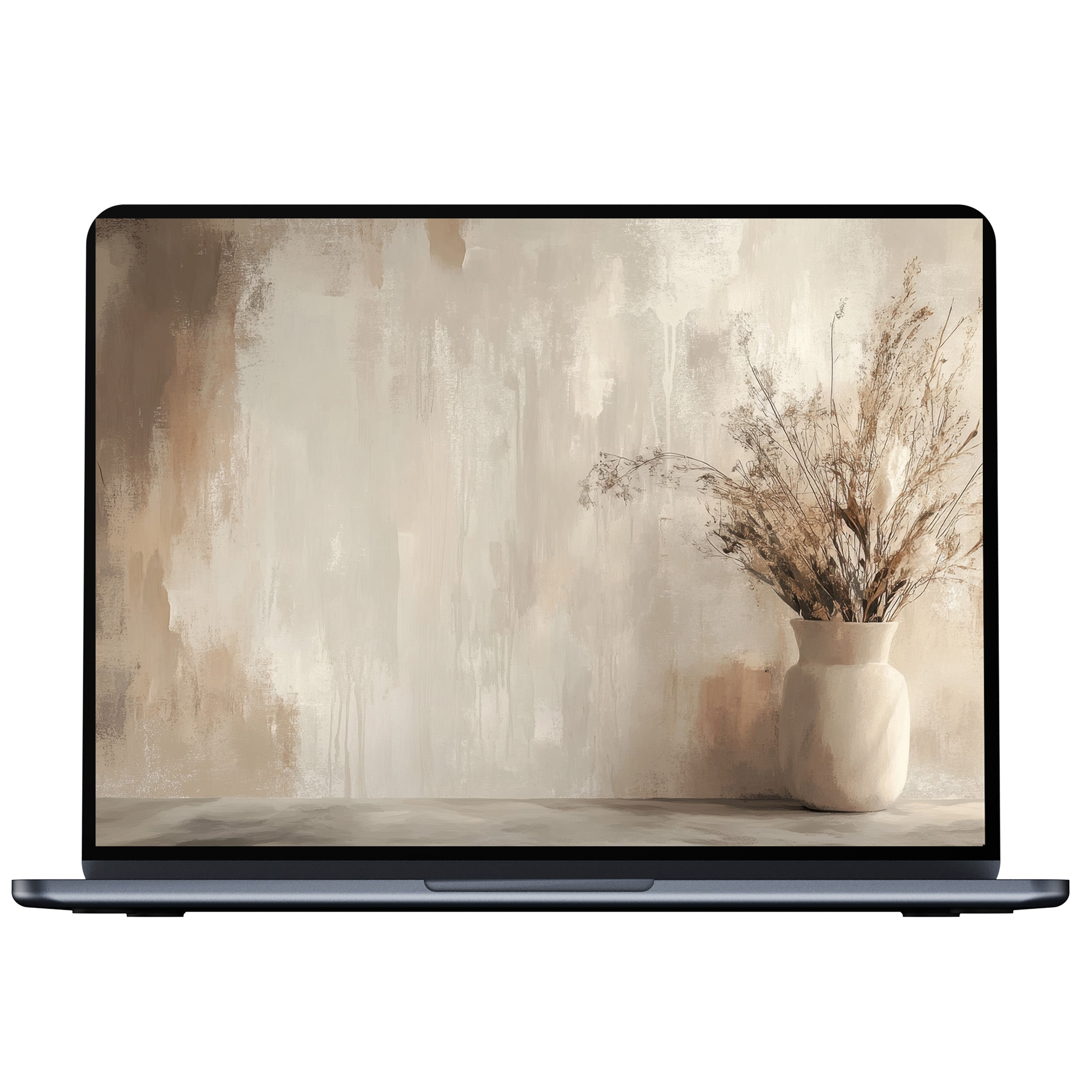 Elegant boho desktop wallpaper digital download featuring soft earth tones and textured brushstrokes in calm artistry for PC, Laptop, Mac