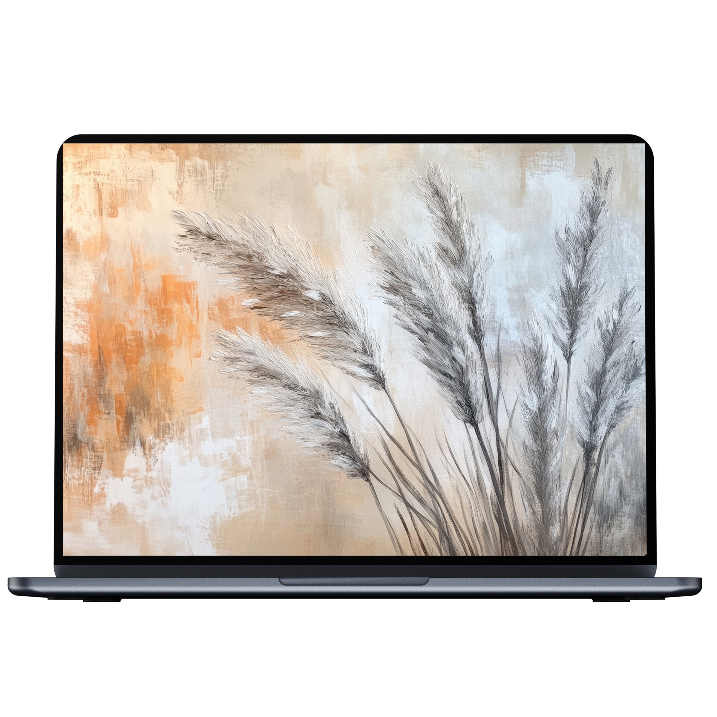 Boho desktop wallpaper digital download with soft earthy tones and pampas grass for PC or laptop inspiring calm and elegance