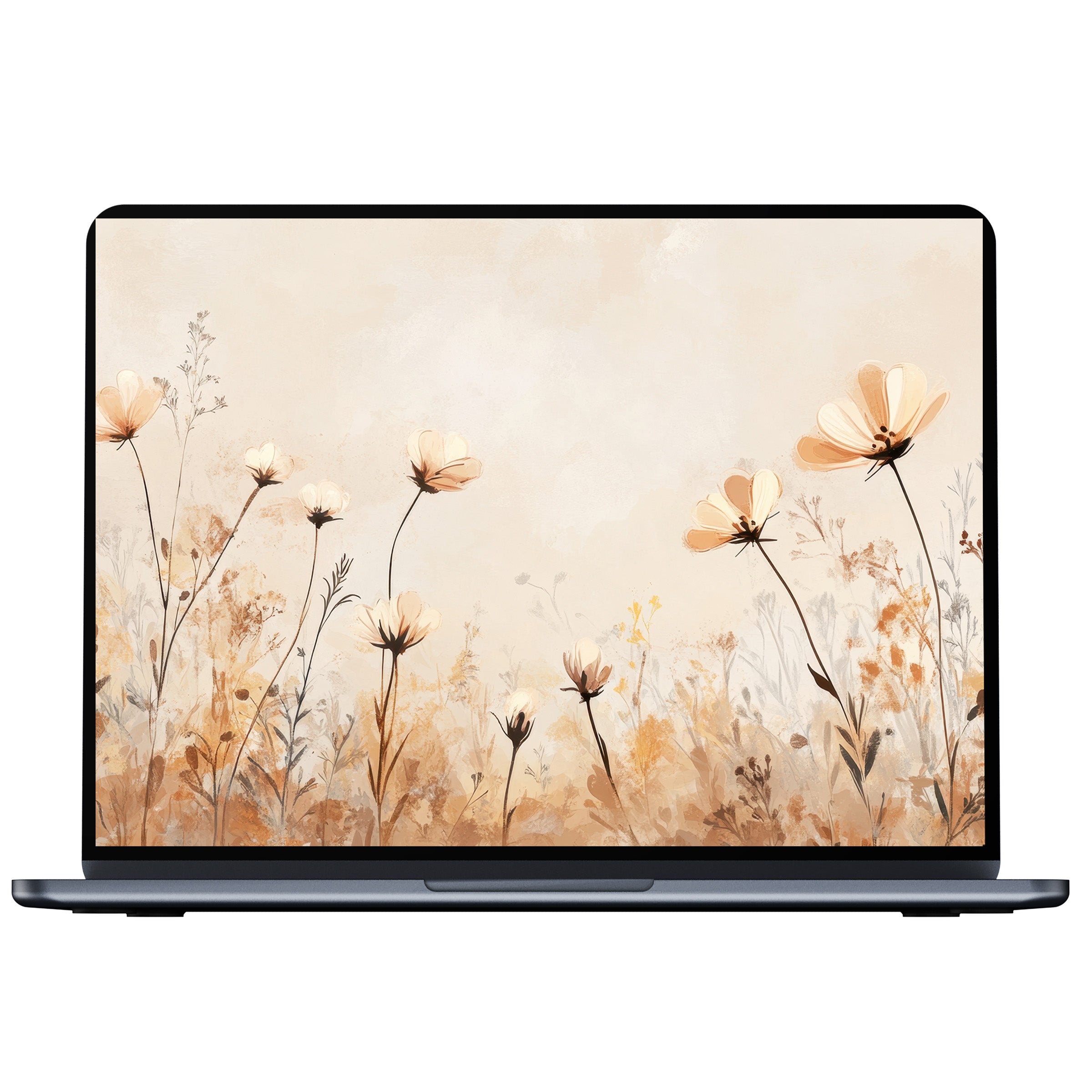 Boho desktop wallpaper with delicate floral design in earthy tones, perfect digital download for PC, Laptop, and Mac, inspiring calm