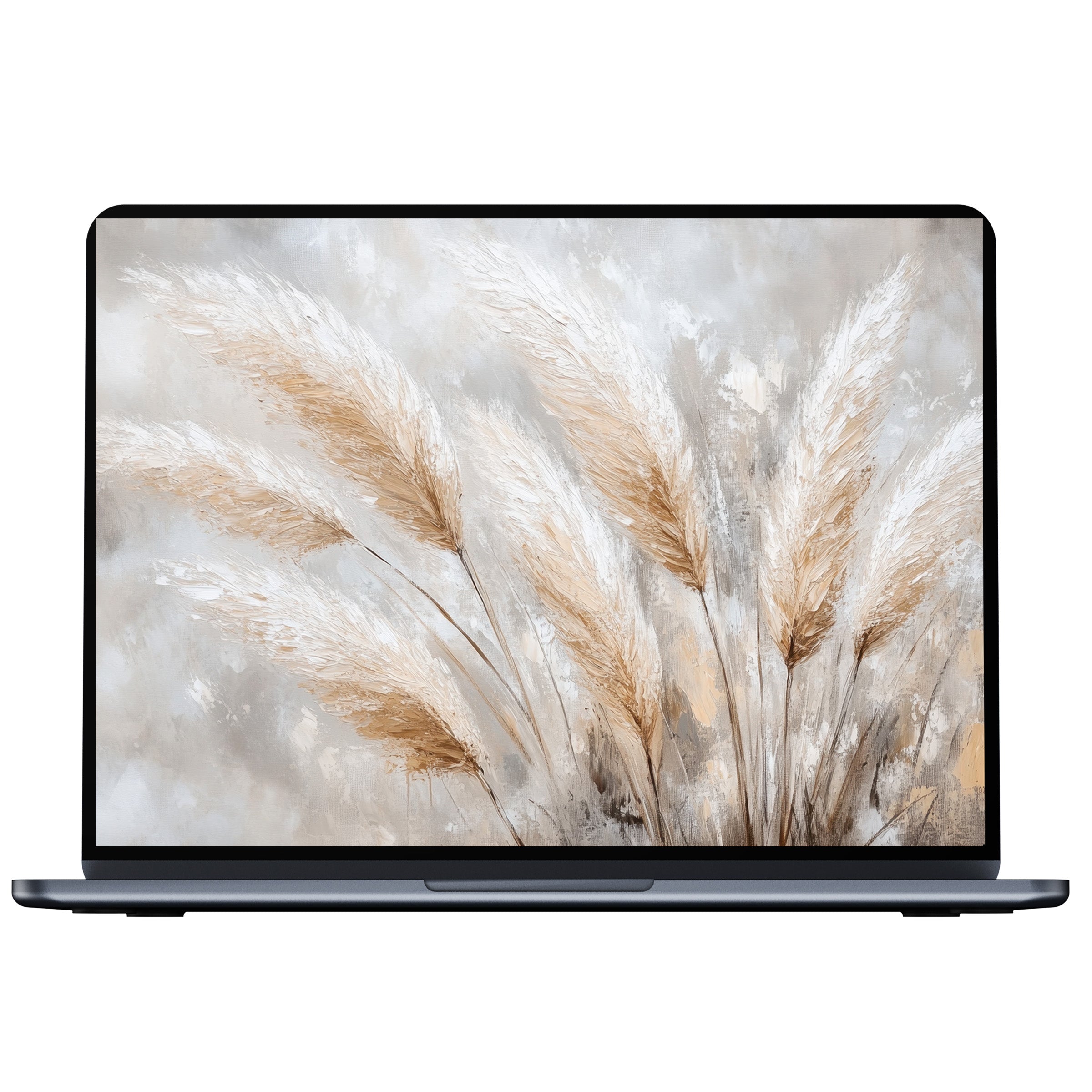 Elegant boho desktop wallpaper with serene beige pampas grass for PC or laptop digital download elevates mindful workspace