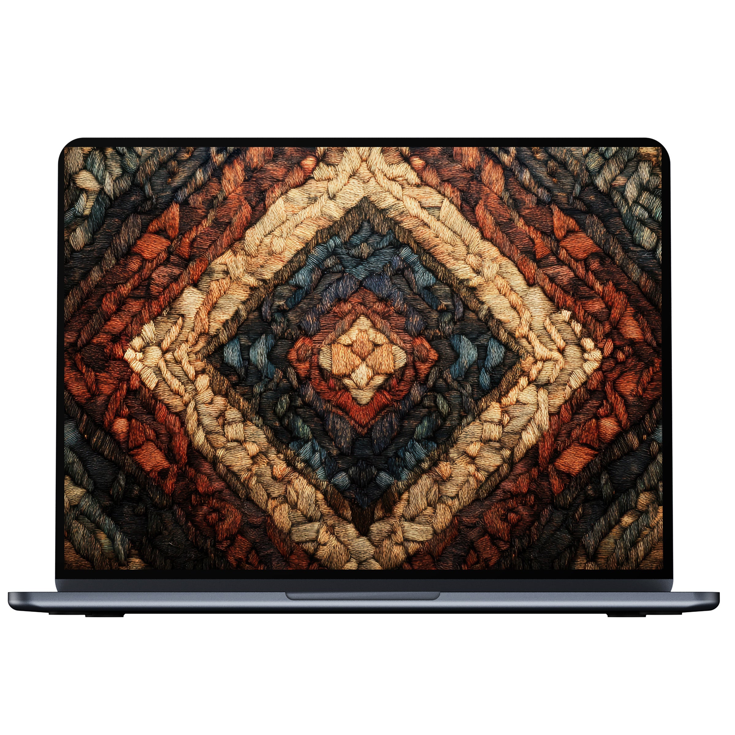 Boho desktop wallpaper digital download featuring earthy woven textures and geometric patterns promoting calm elegance for PC, Laptop, Mac