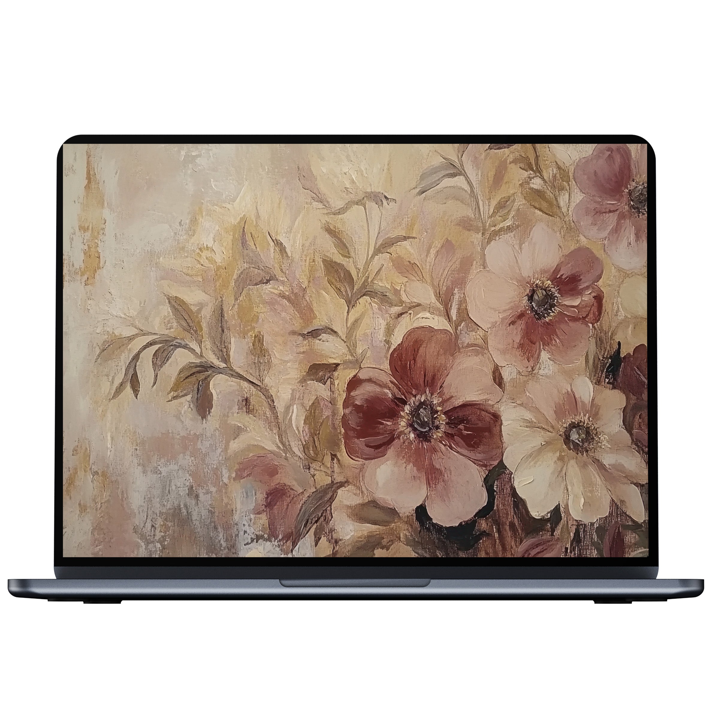 Boho desktop wallpaper with warm florals offers calm elegance and mindfulness as a digital download for PC and laptop screens