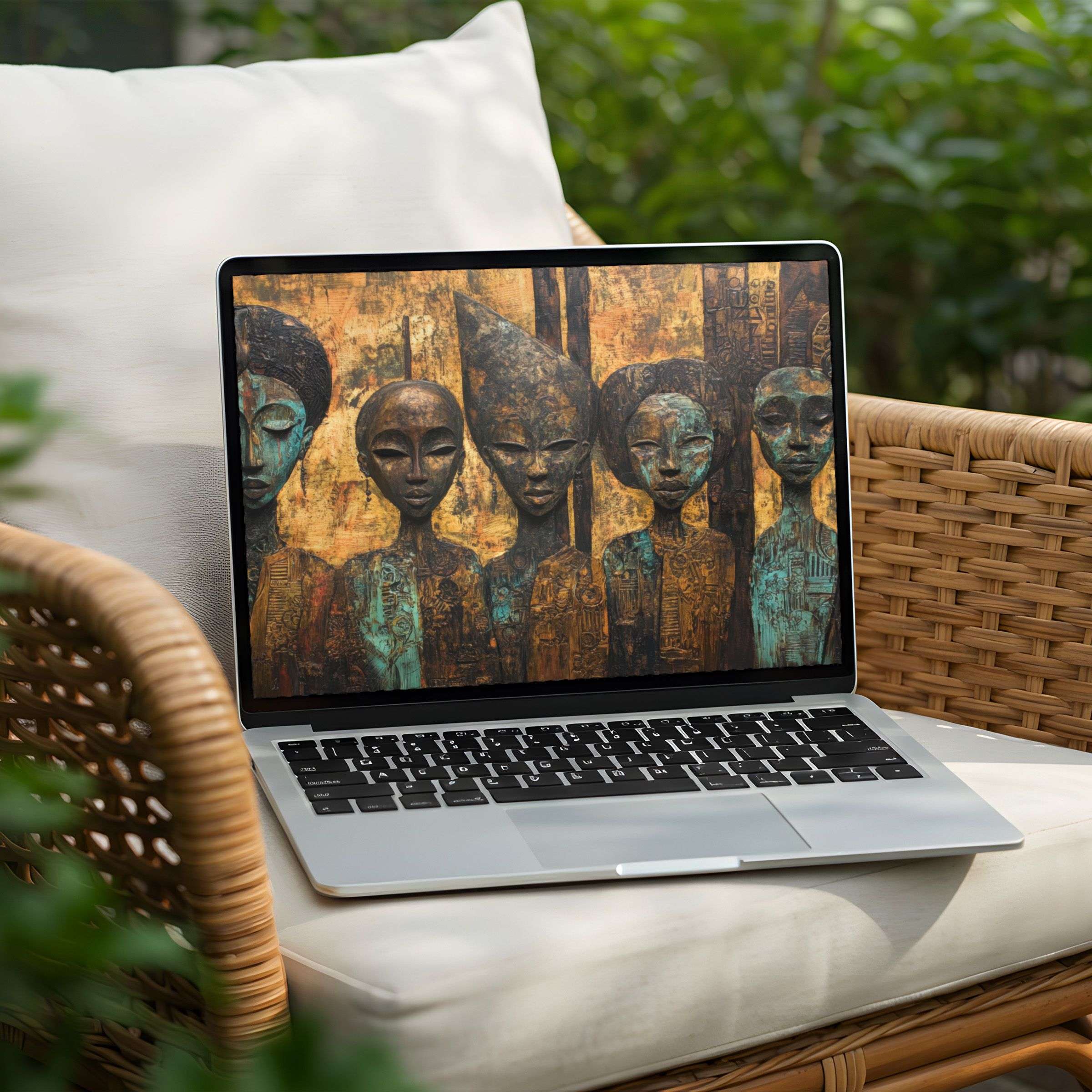 Elegant tribal art for your desktop background on a laptop offers an instant download to inspire calm and mindfulness on PC
