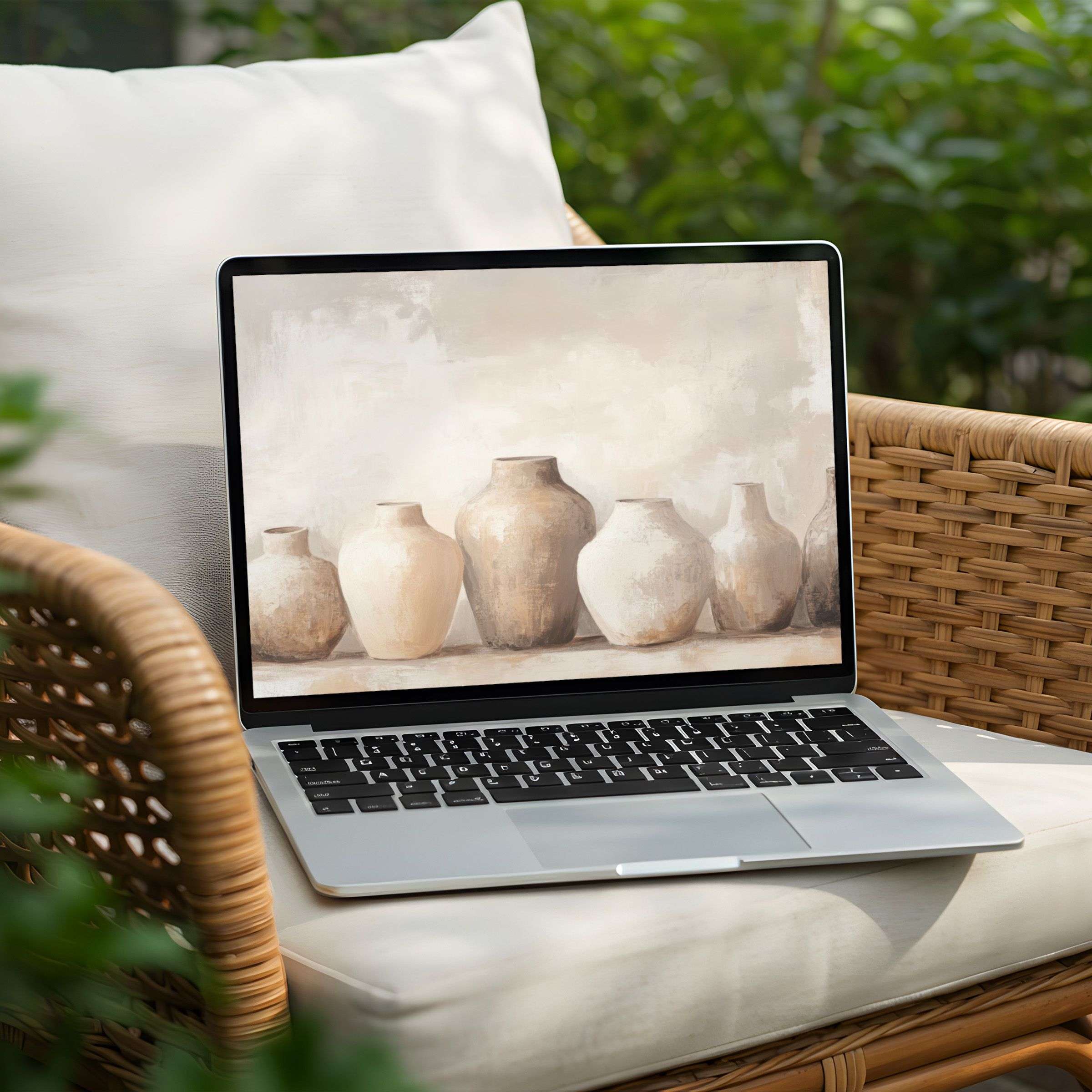 Elegant desktop background for PC or Laptop showcasing serene vases offers instant download for calm, inspiring spaces