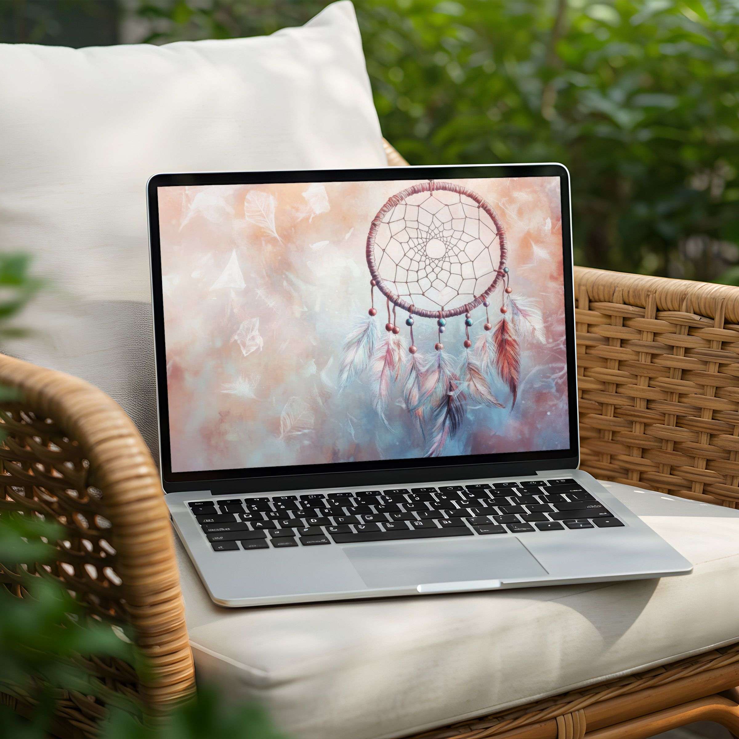 Dreamy boho desktop background for PC or Laptop instant download offering elegance and calm with pastel hues and soothing textures