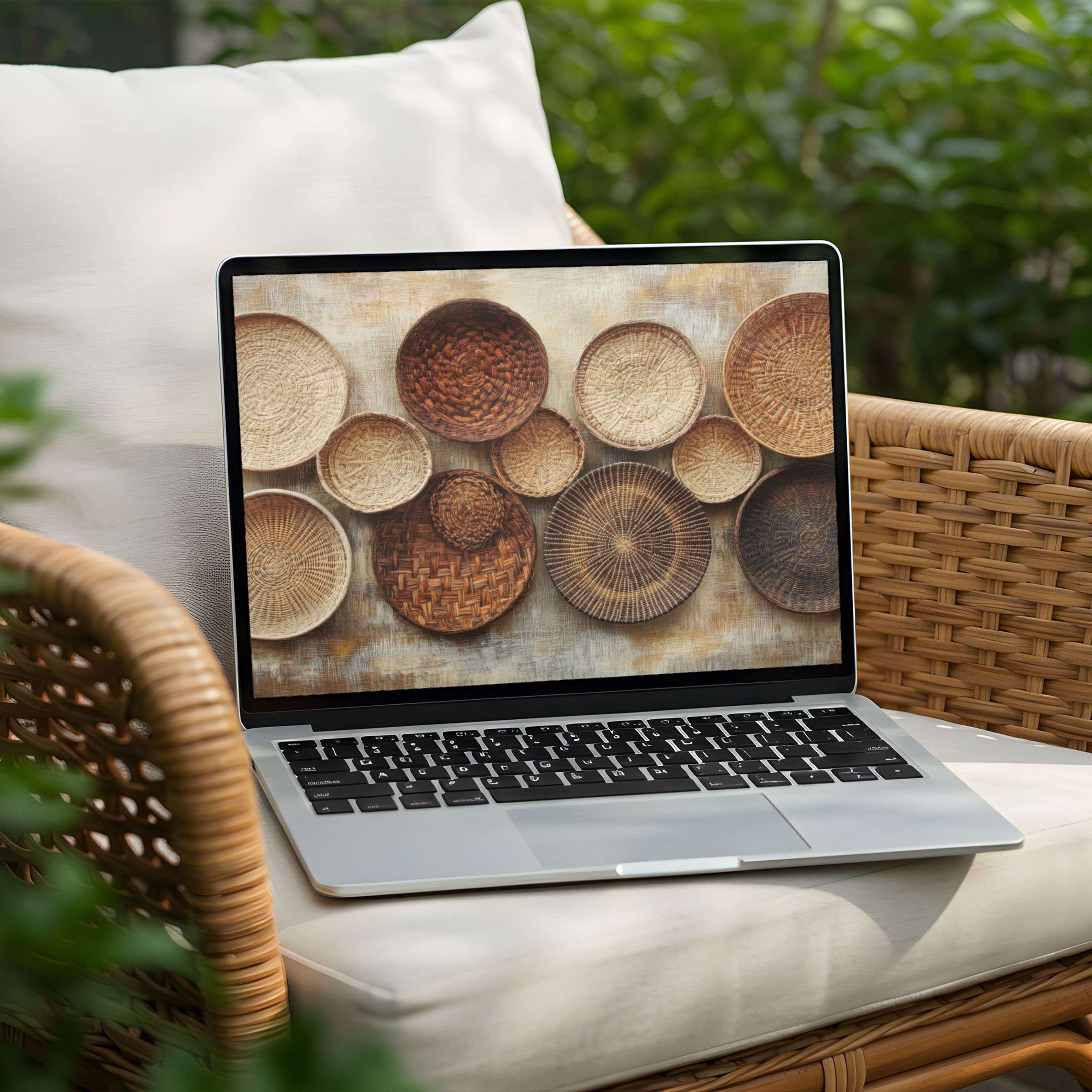 Elegant rustic basket desktop background for PC and Laptop instant download inspiring calm and mindful digital art