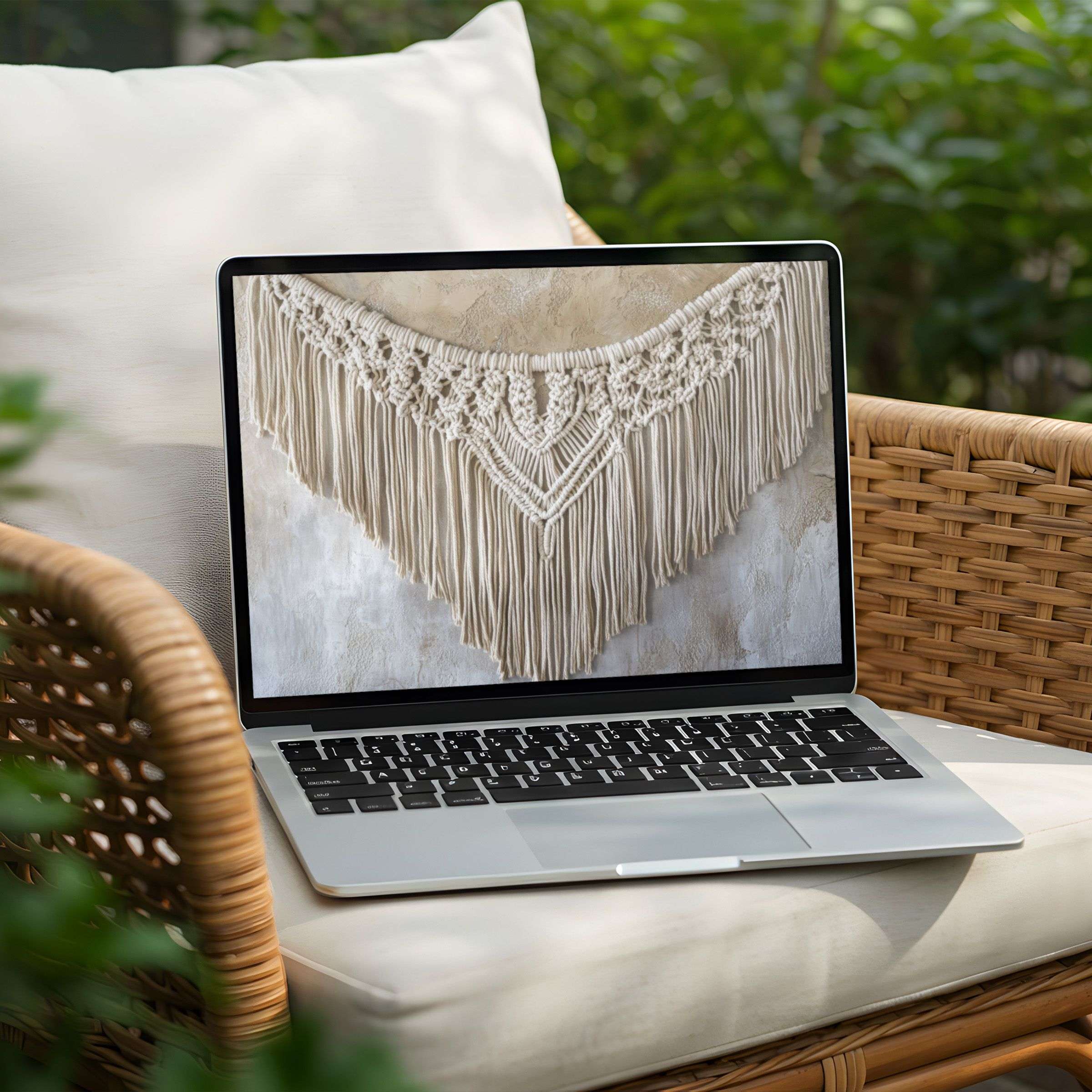 Elegant macramé design on PC desktop background, instant download for Laptop, inspires calm and mindfulness in your space