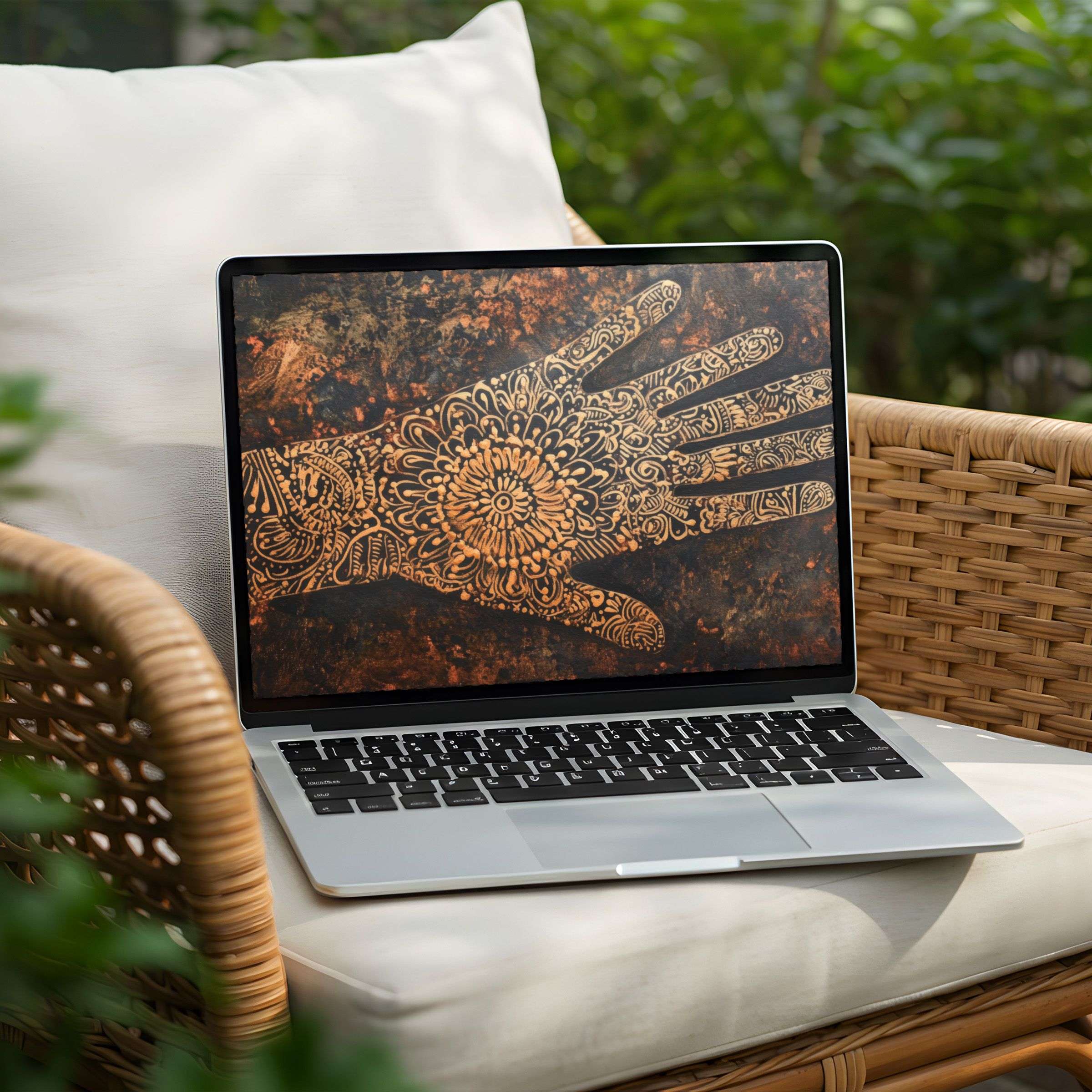 Elegant desktop background featuring intricate henna design for PC or Laptop, perfect for instant download and serene inspiration