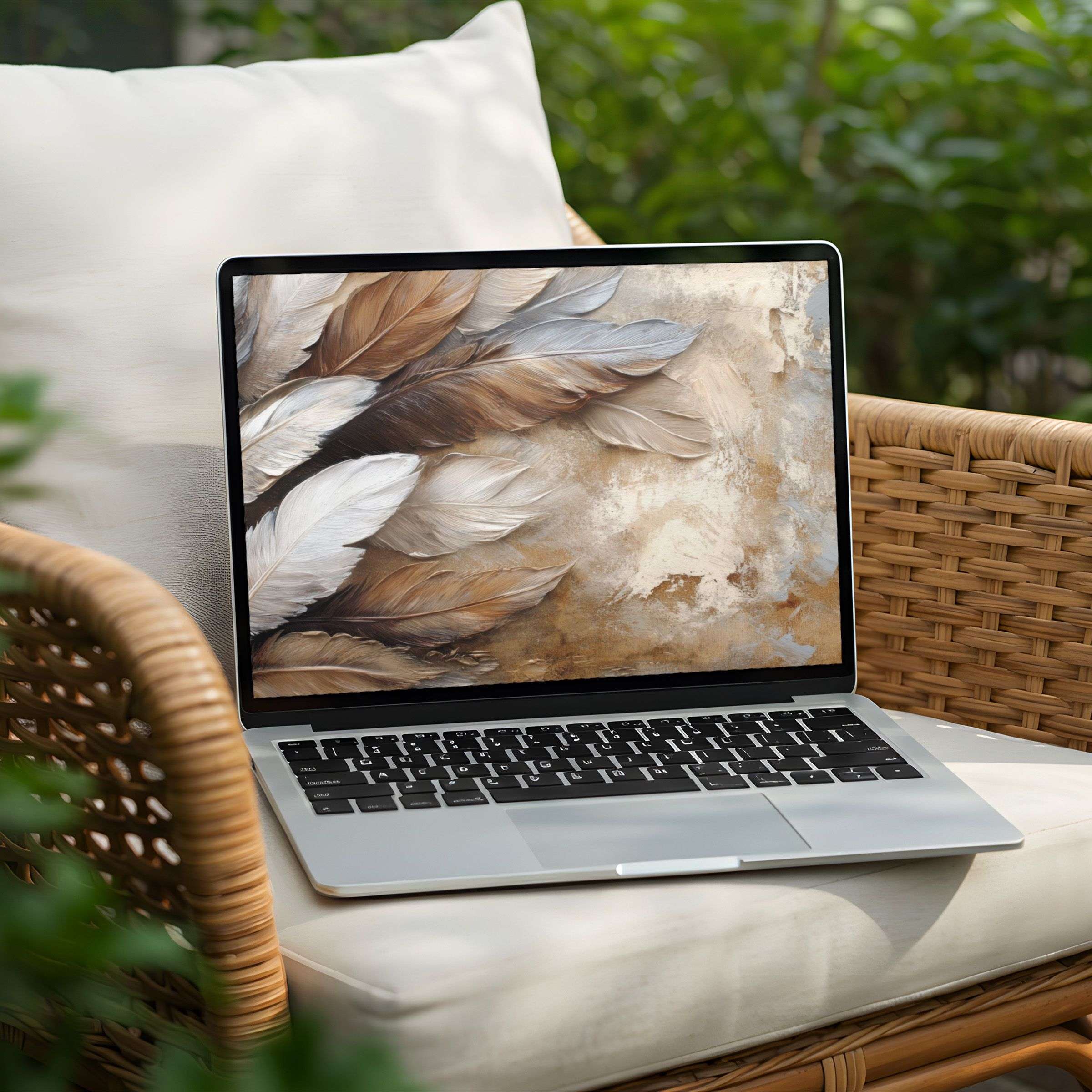 Elegant feather-themed digital art creates a serene desktop background for instant download on your PC or Laptop, inspiring calm