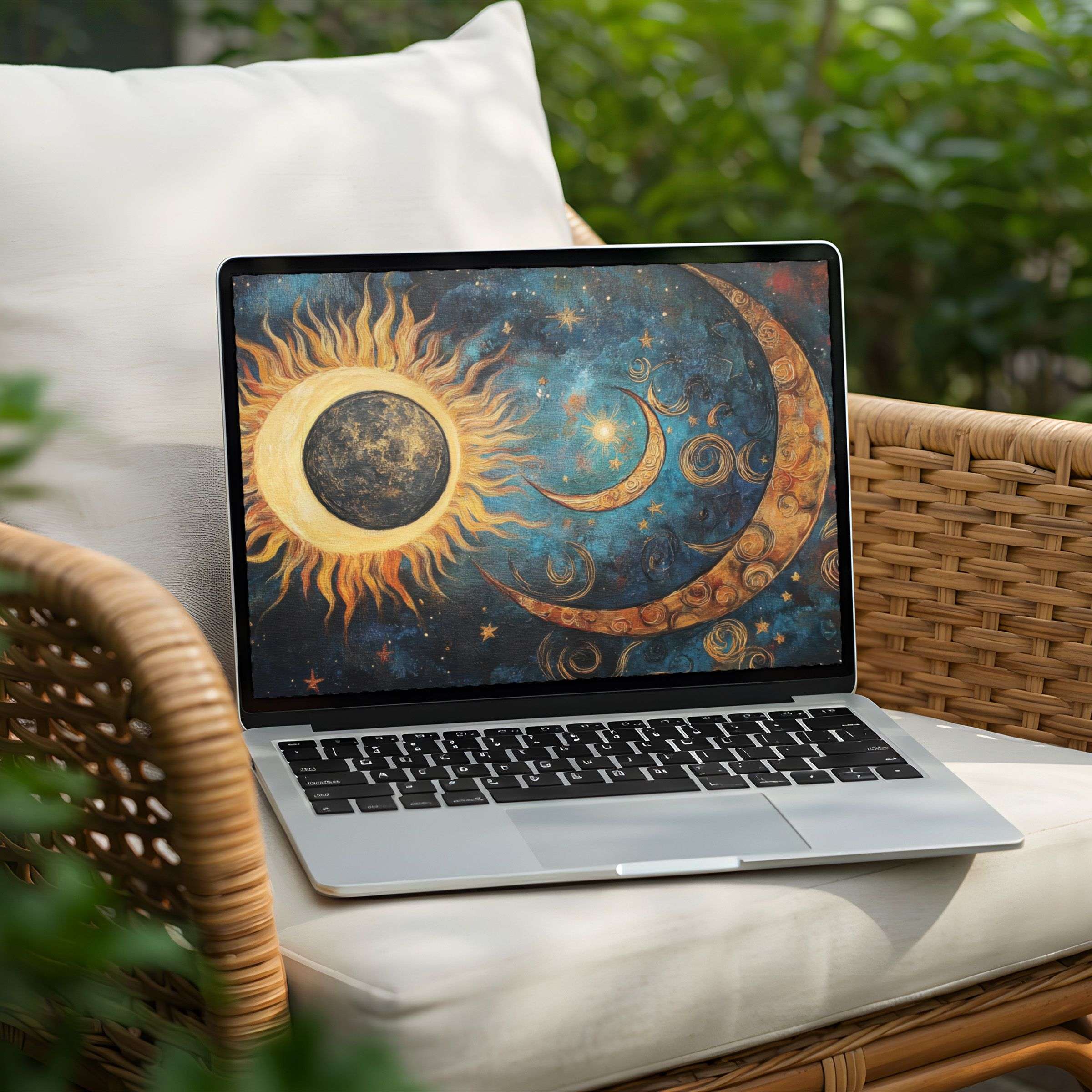 Elegant celestial art desktop background for PC and Laptop, soothing instant download for design-conscious mindfulness and calm