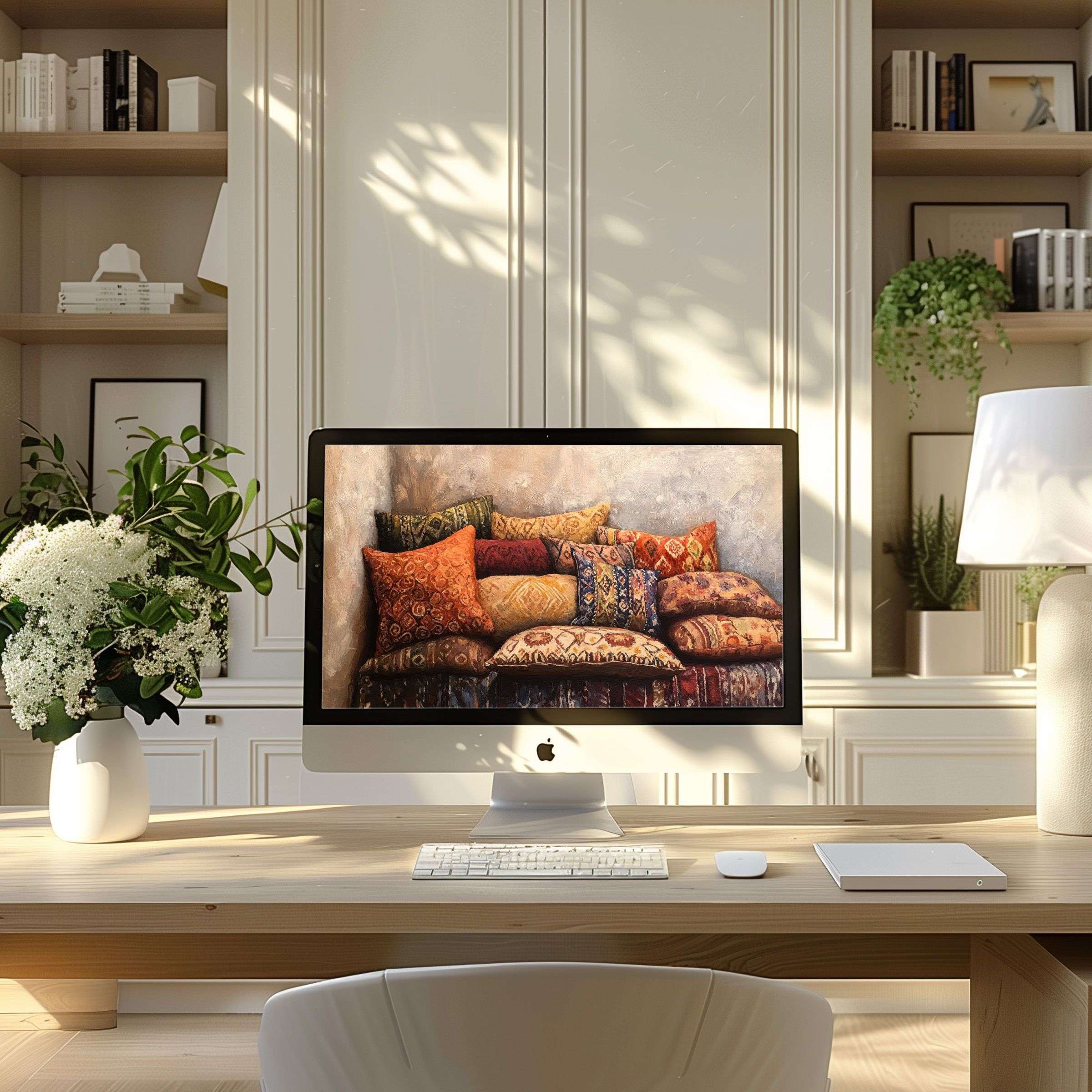 Elegant digital art with rich, warm tones inspires calm in a modern office, perfect wallpaper for computer PC or laptop download