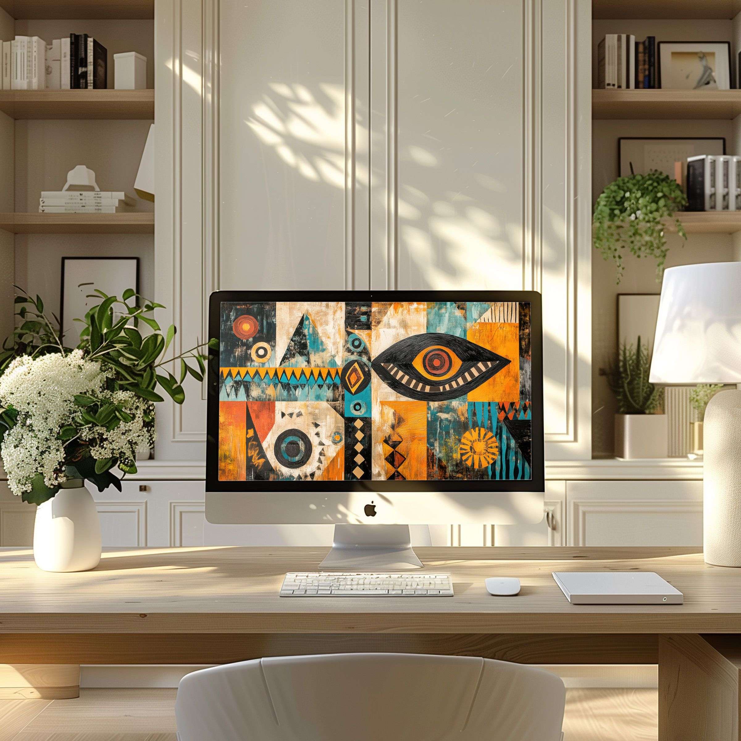 Elegant abstract wallpaper for computer on PC or laptop inspires calm in a modern home office sustainable digital download