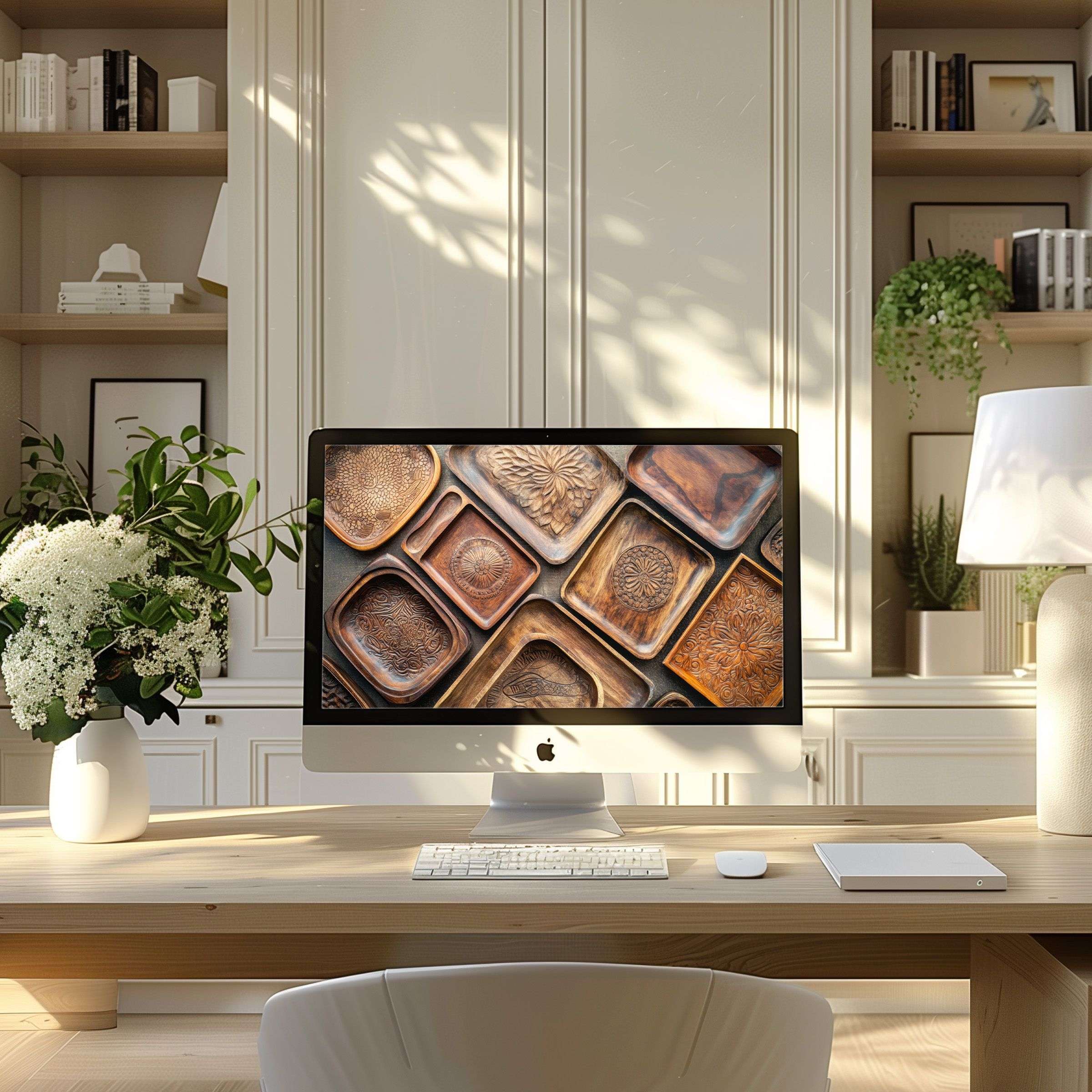 Elegant textured wallpaper for computer adds calm inspiration to modern home office decor, perfect for PC or laptop display
