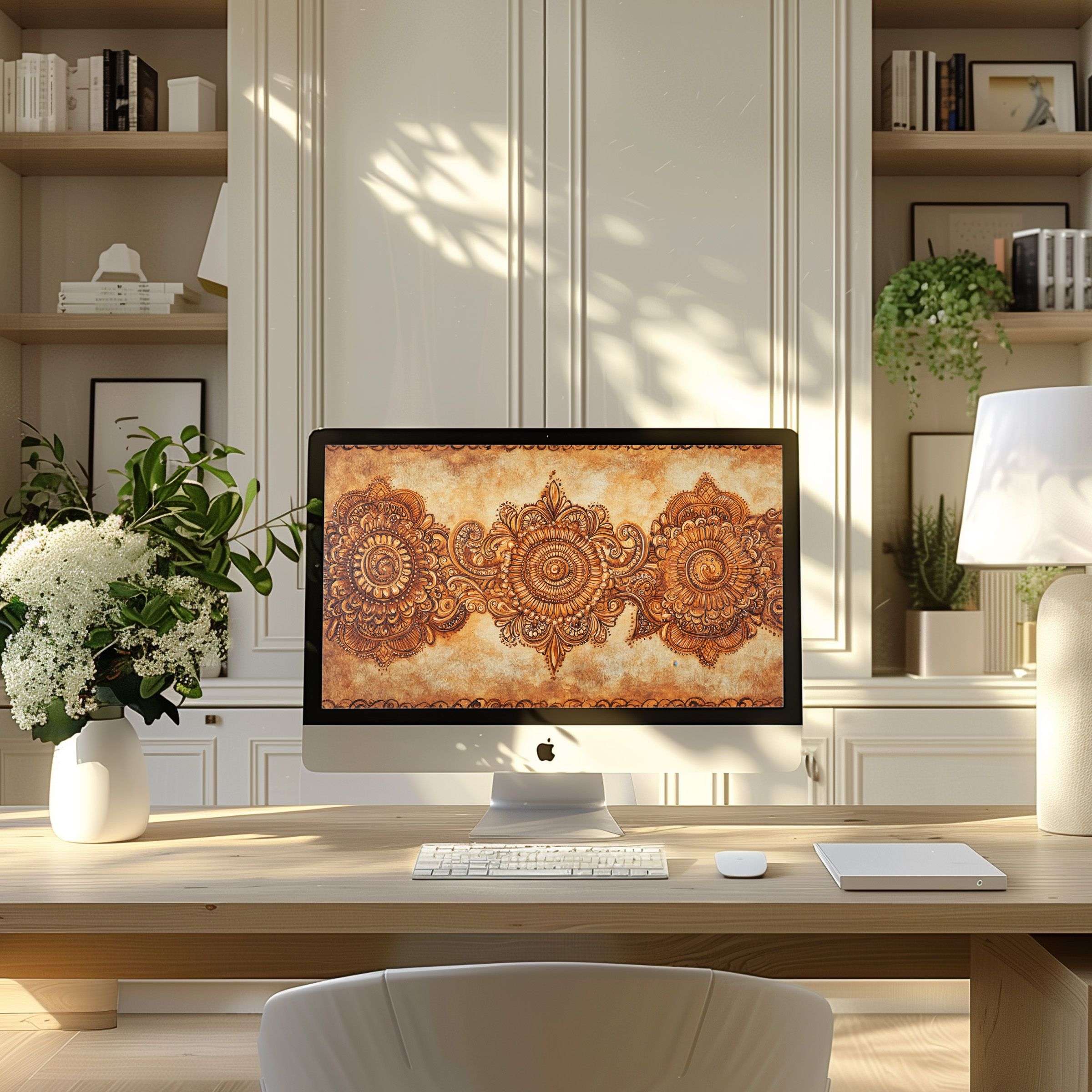 Elegant floral design wallpaper for computer brings calm inspiration to modern home office, fitting PC, laptop, ultrawide screens