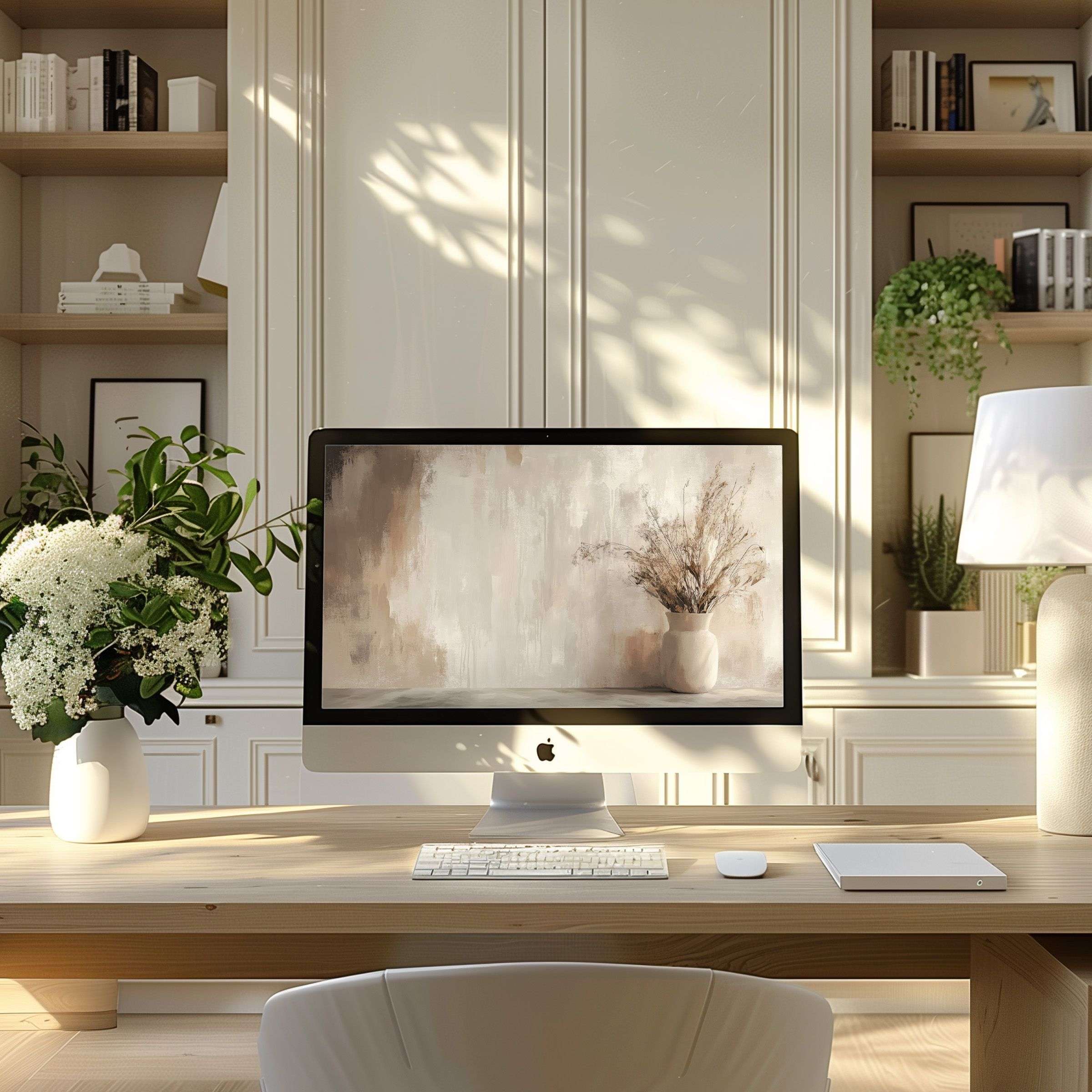 Elegant abstract wallpaper for computer with soft earthy tones enhances modern PC or laptop office environment, inspiring calm