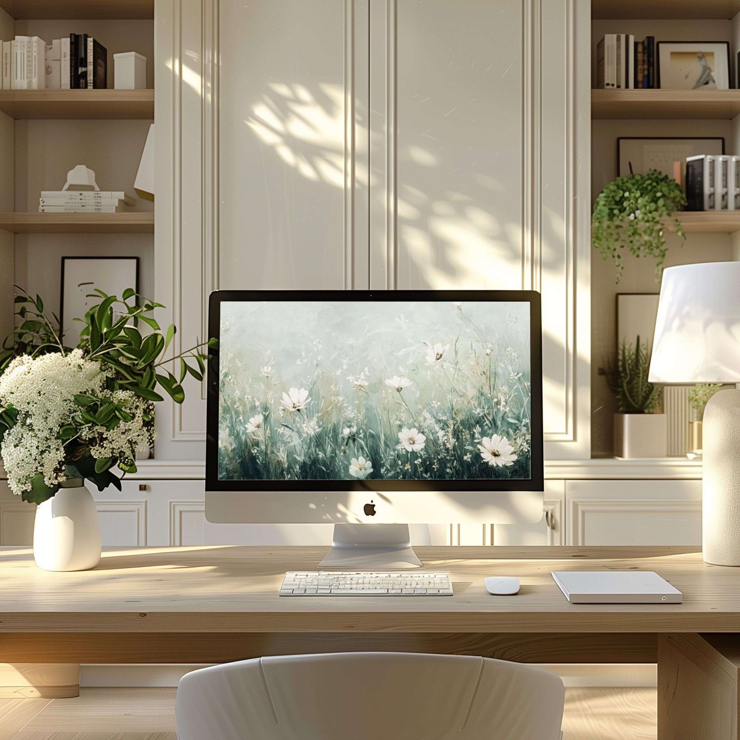 Elegant floral wallpaper for computer on modern desk inspires calm and sophistication best for PC, Laptop, ultrawide download