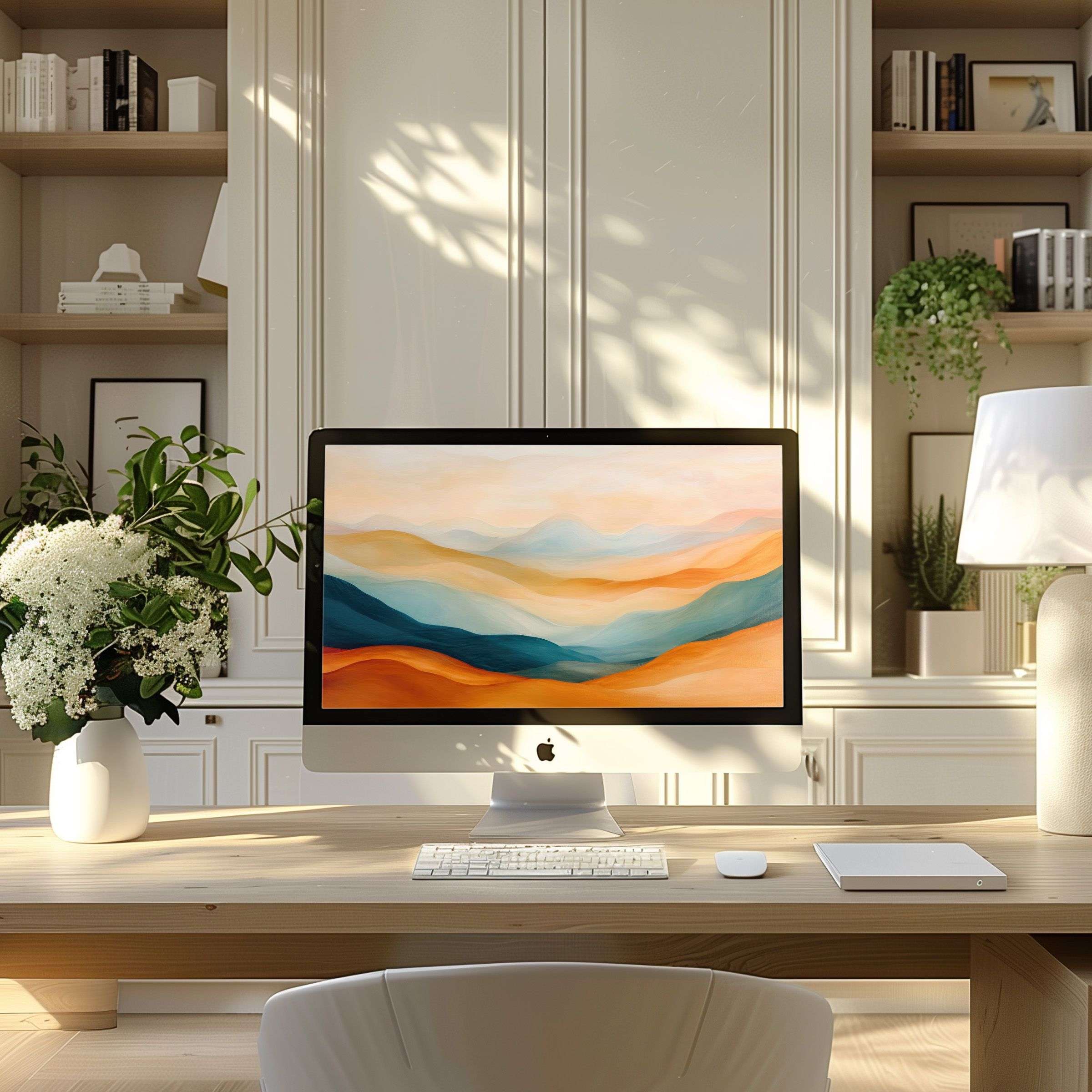 Elegant digital art with calming waves enhances any modern home office atmosphere as wallpaper for computer, PC, laptop download