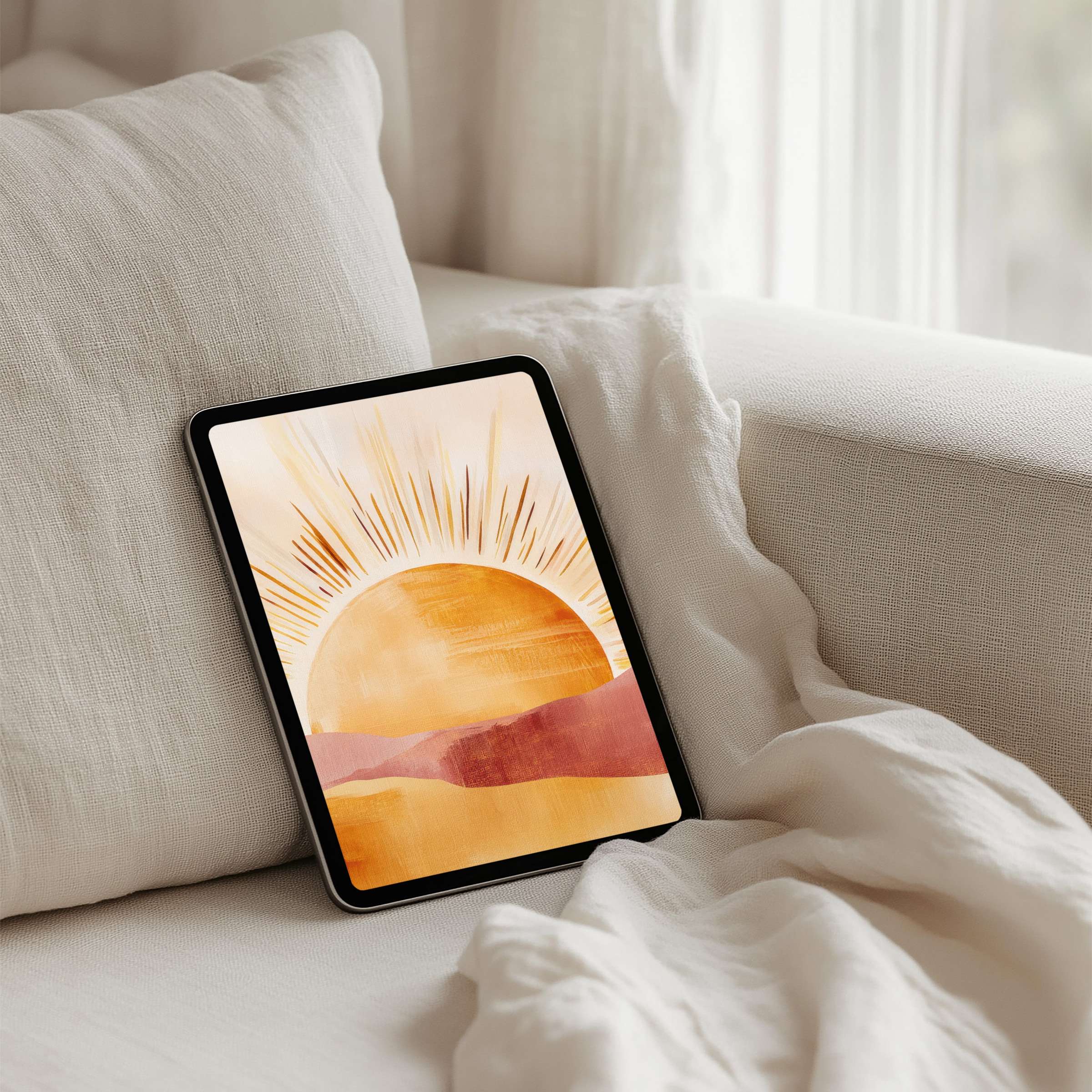 Elegant sunset-themed iPad background for instant download infuses calm with warm tones suitable for any tablet device