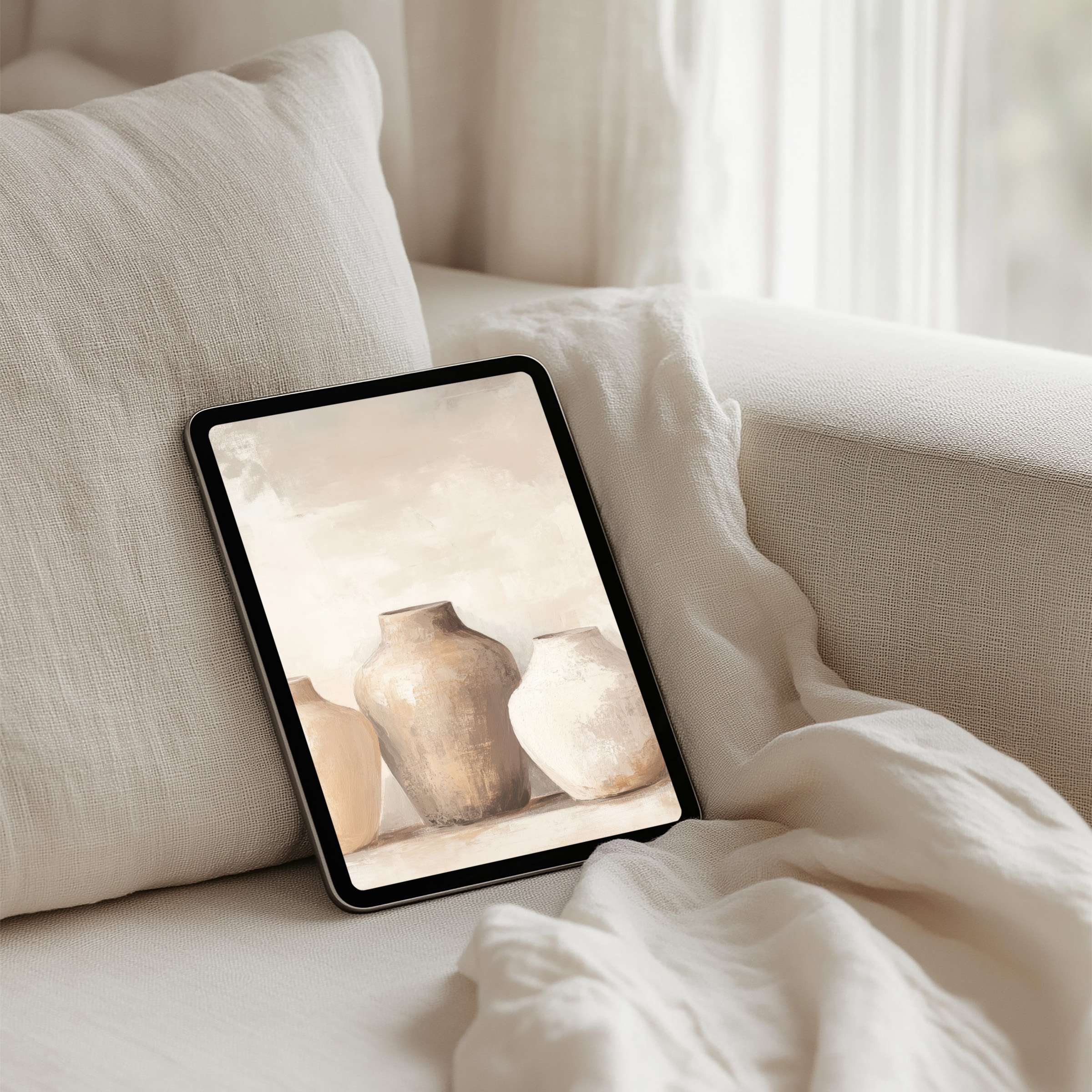 Elegant iPad background featuring serene pastel vases, perfect for instant download on any tablet to inspire calm and mindfulness